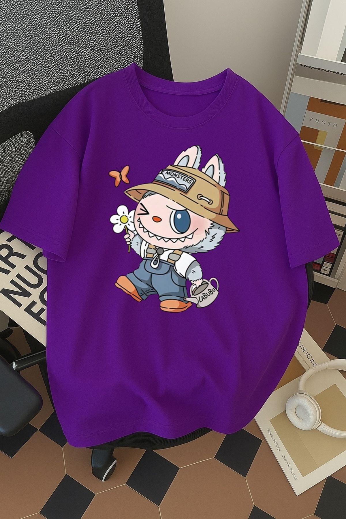 SOHR Unisex Erkek/Kadın Labubu Renkli Baskılı Oversize Pamuklu T-Shirt
