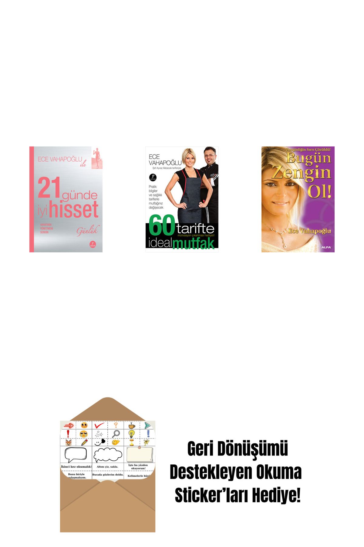 Alfa Yayınları 21 Günde İyi Hisset (Günlük) + 60 Tarifte İdeal Mutfak + Bugün Zengin Ol ! + Okuma Sticker'ları