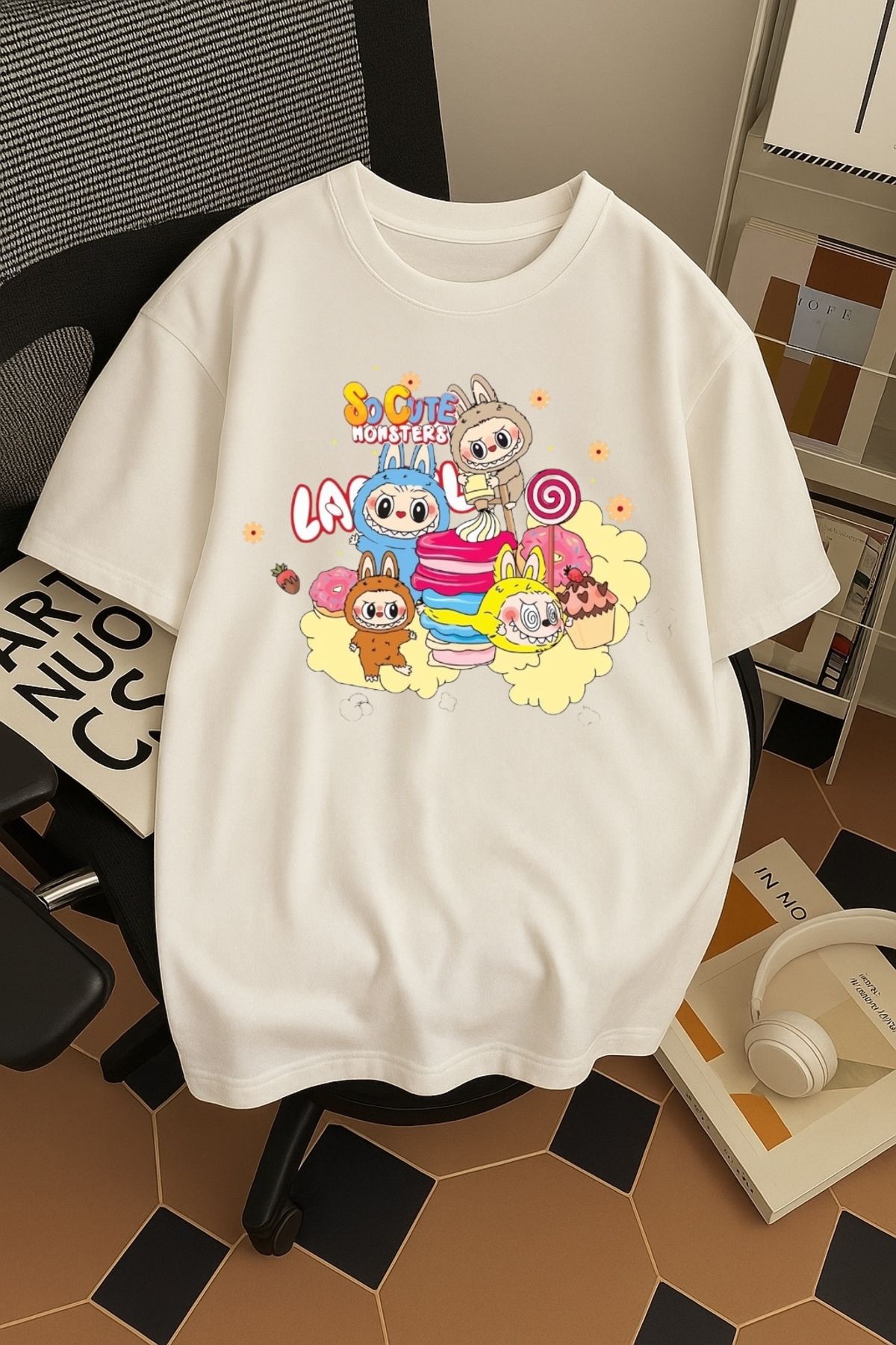SOHR Unisex Erkek/Kadın Labubu So Cute Renkli Baskılı Oversize Pamuklu T-Shirt