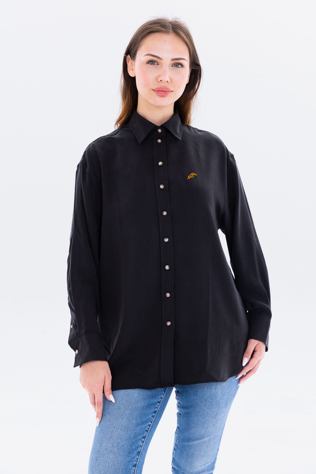 qanpaq Hilya - Siyah Kadın Oversize Gömlek