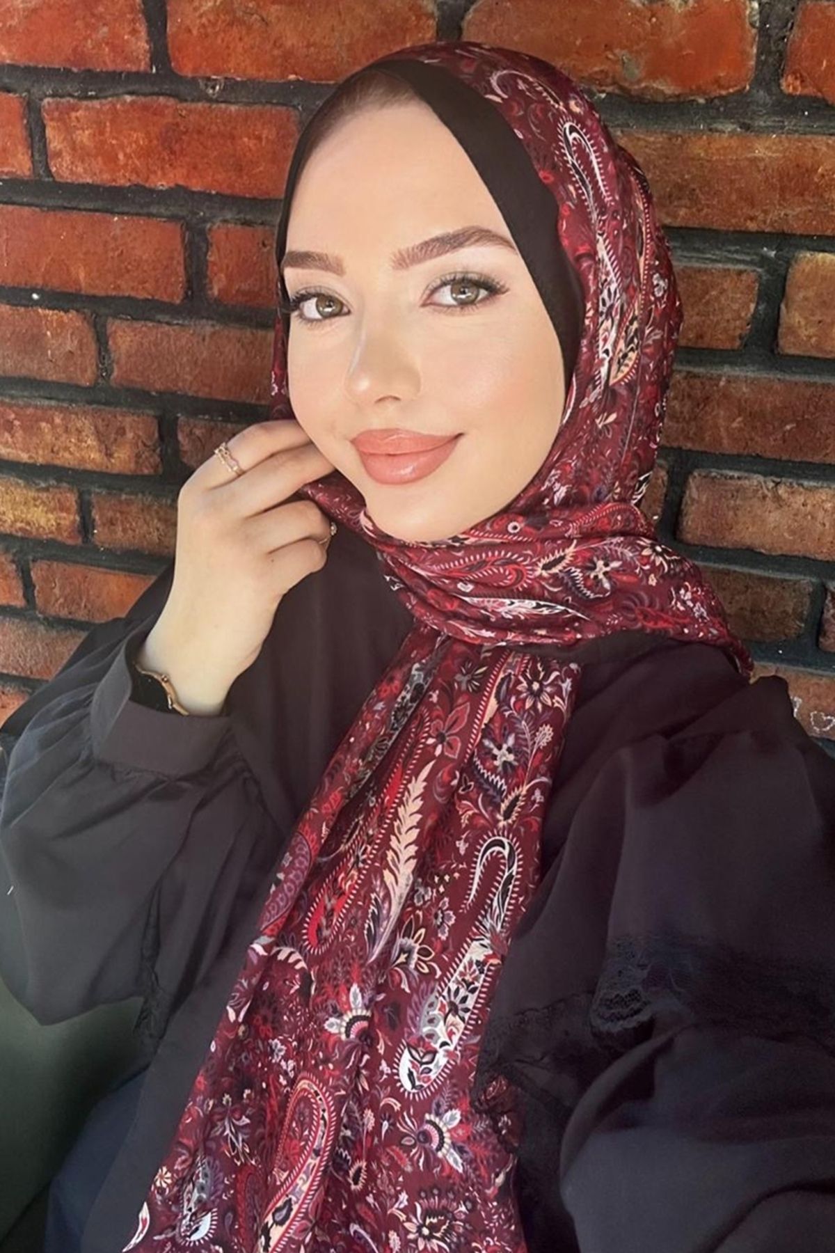 Modaselvim Renkli Desenli Soft Şal Serisi 703ART1138 Bordo