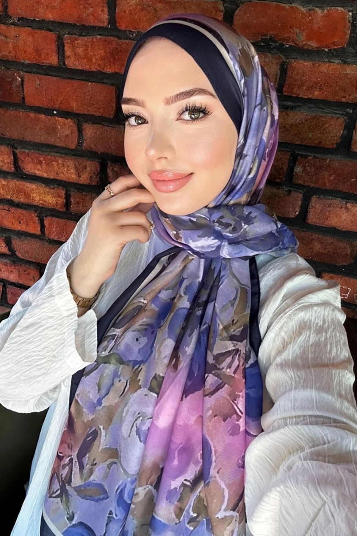 Modaselvim Gül Desenli Soft Şal Serisi 707ART1138 Lila