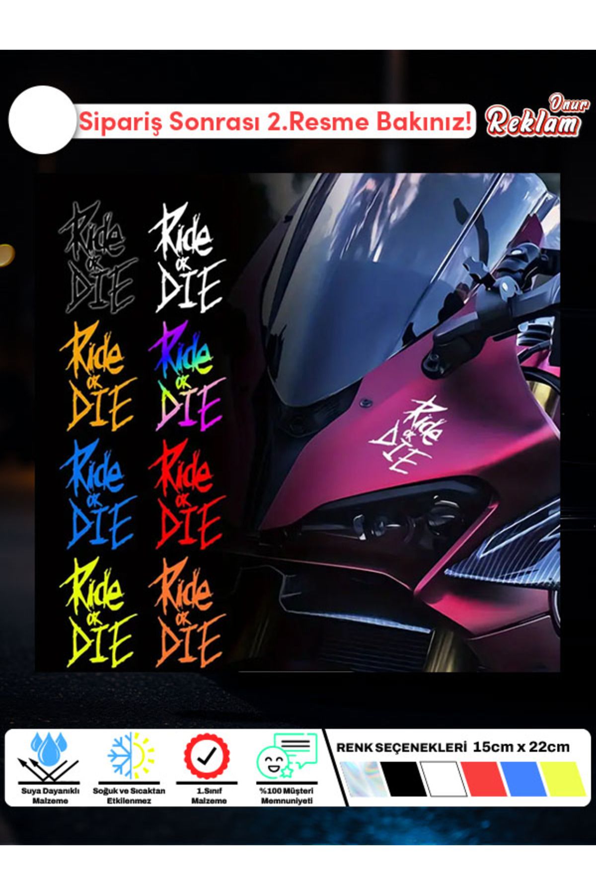 Onur Reklam Ride or Die Yazılı Motosiklet Sticker Seti – Suya Dayanıklı 15x22 cm