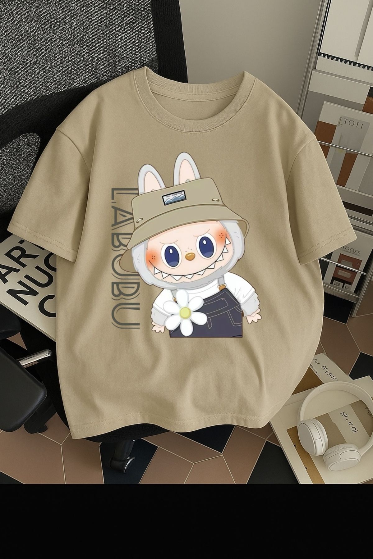 SOHR Unisex Erkek/Kadın Labubu Renkli Baskılı Oversize Pamuklu T-Shirt