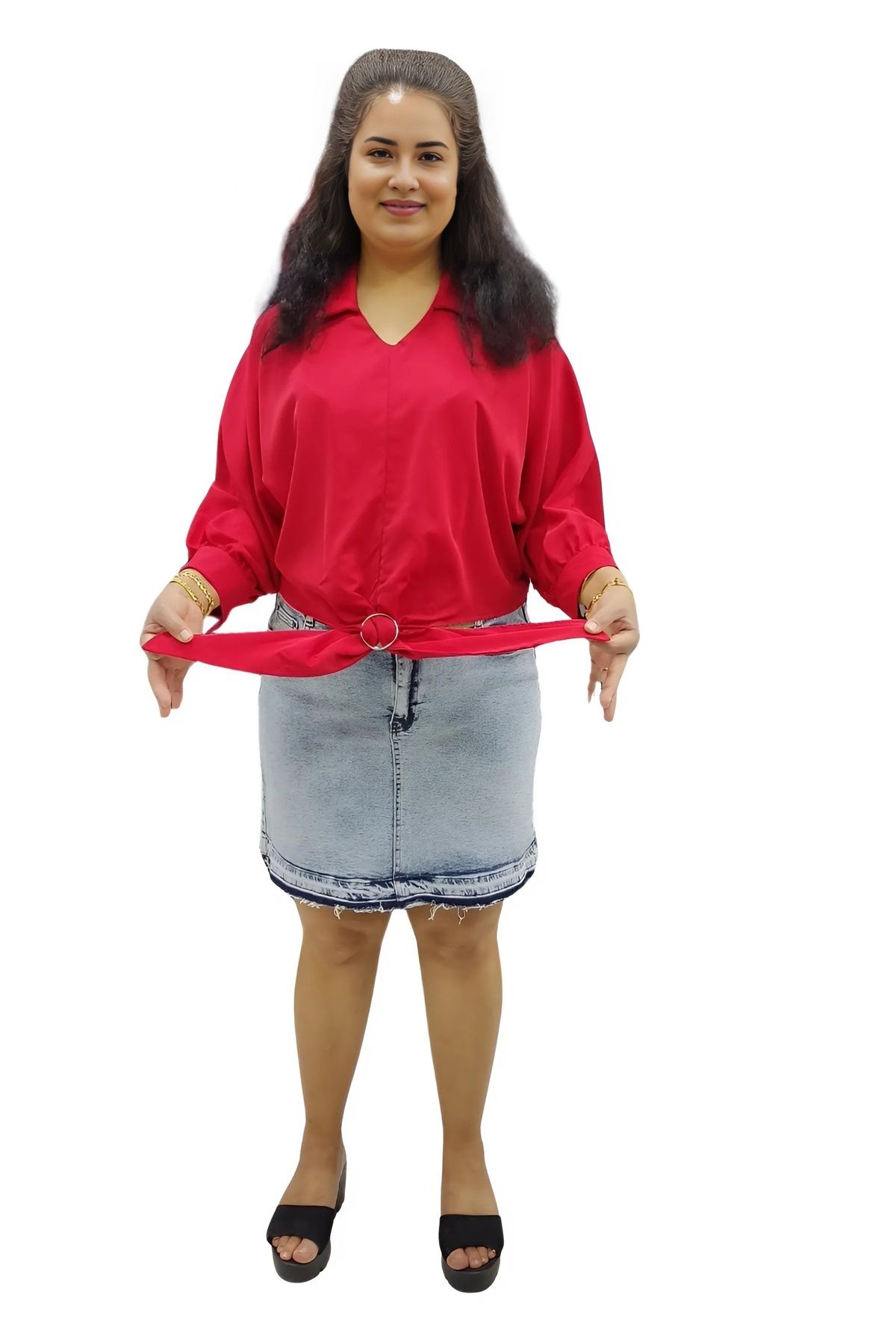 HELLİE-Shirt Collar Front Tie Chiffon Blouse 3