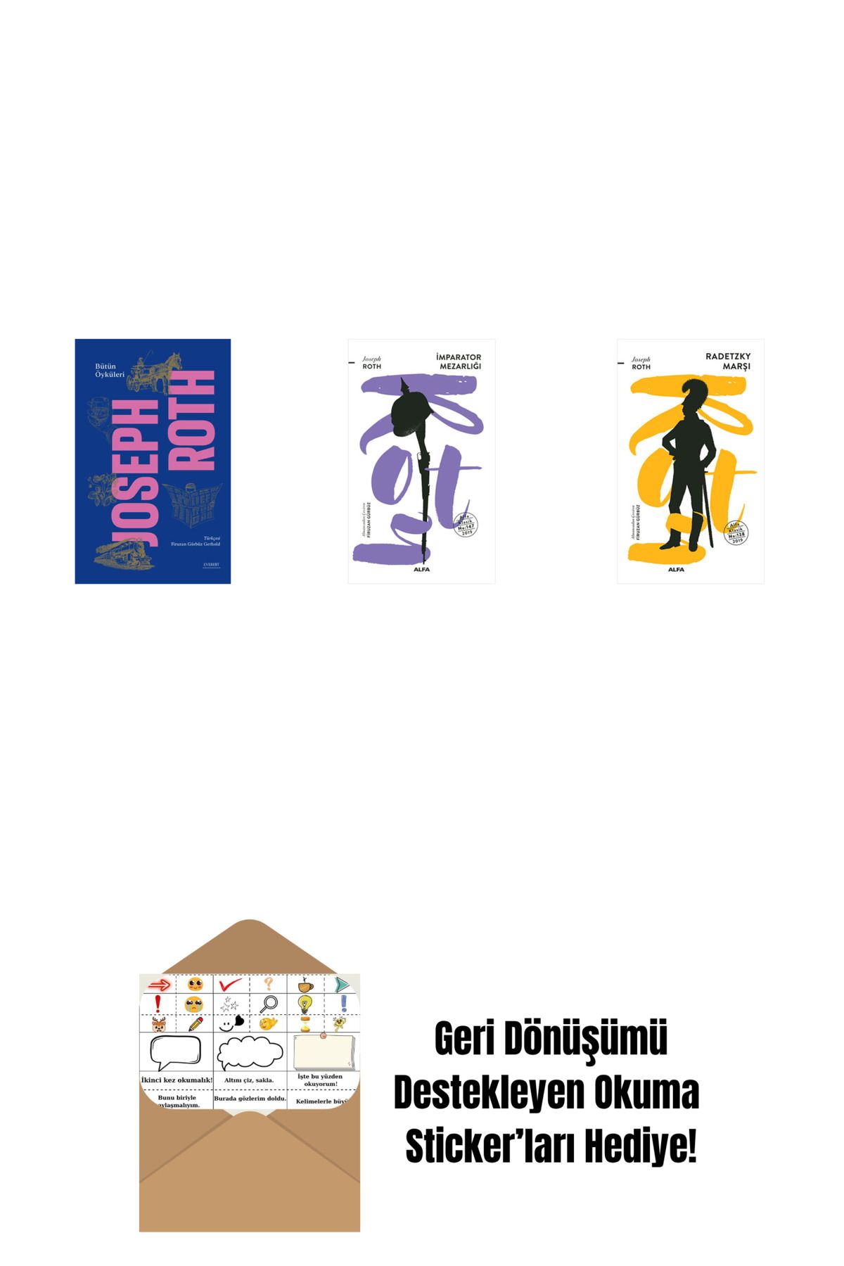 Alfa Yayınları Bütün Öyküleri - Joseph Roth (Ciltli) + İmparator Mezarlığı + Radetzky Marşı + Okuma Sticker'ları