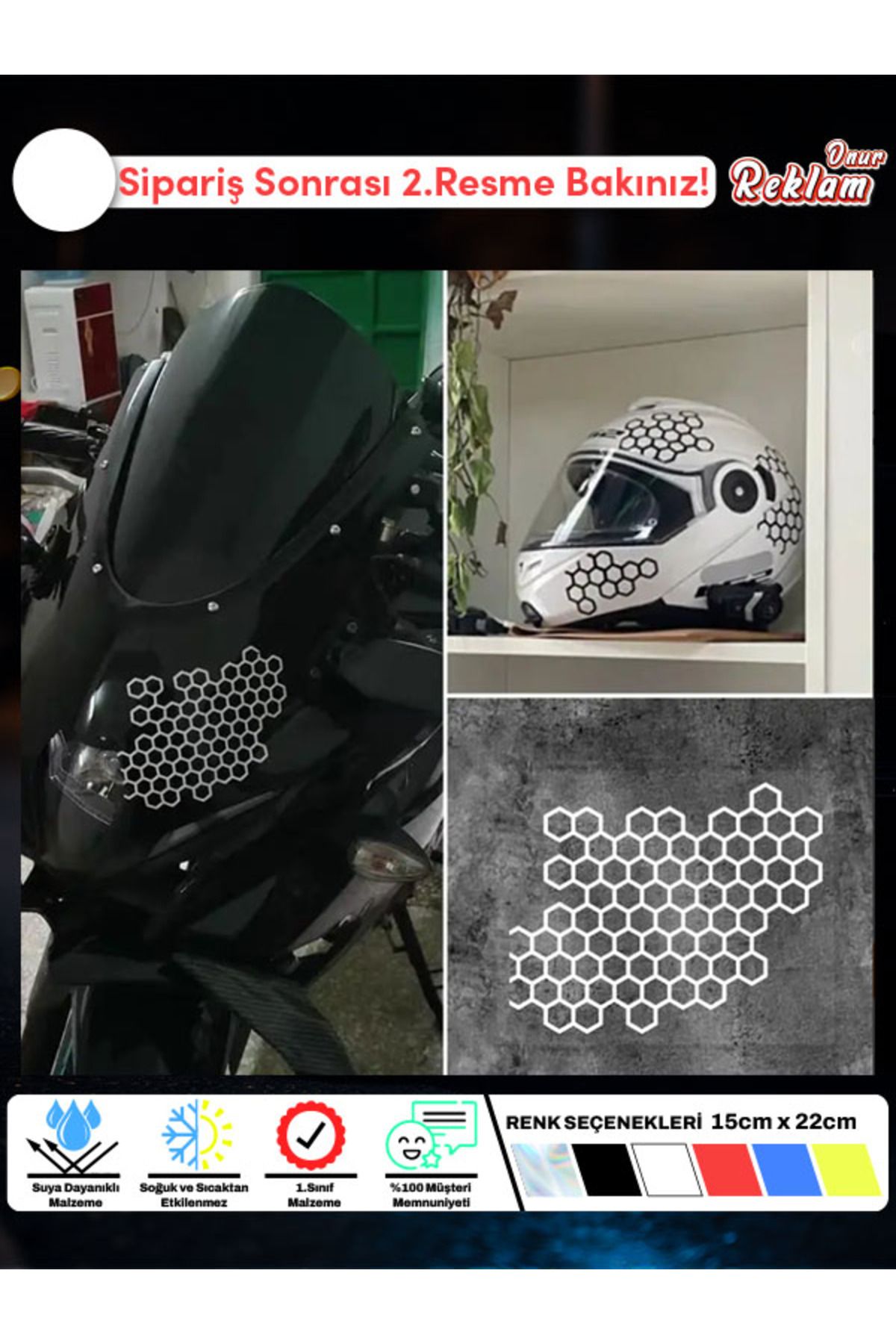 Onur Reklam Petek Desenli Kask ve Motosiklet Stickerı – Suya Dayanıklı 15x22 cm