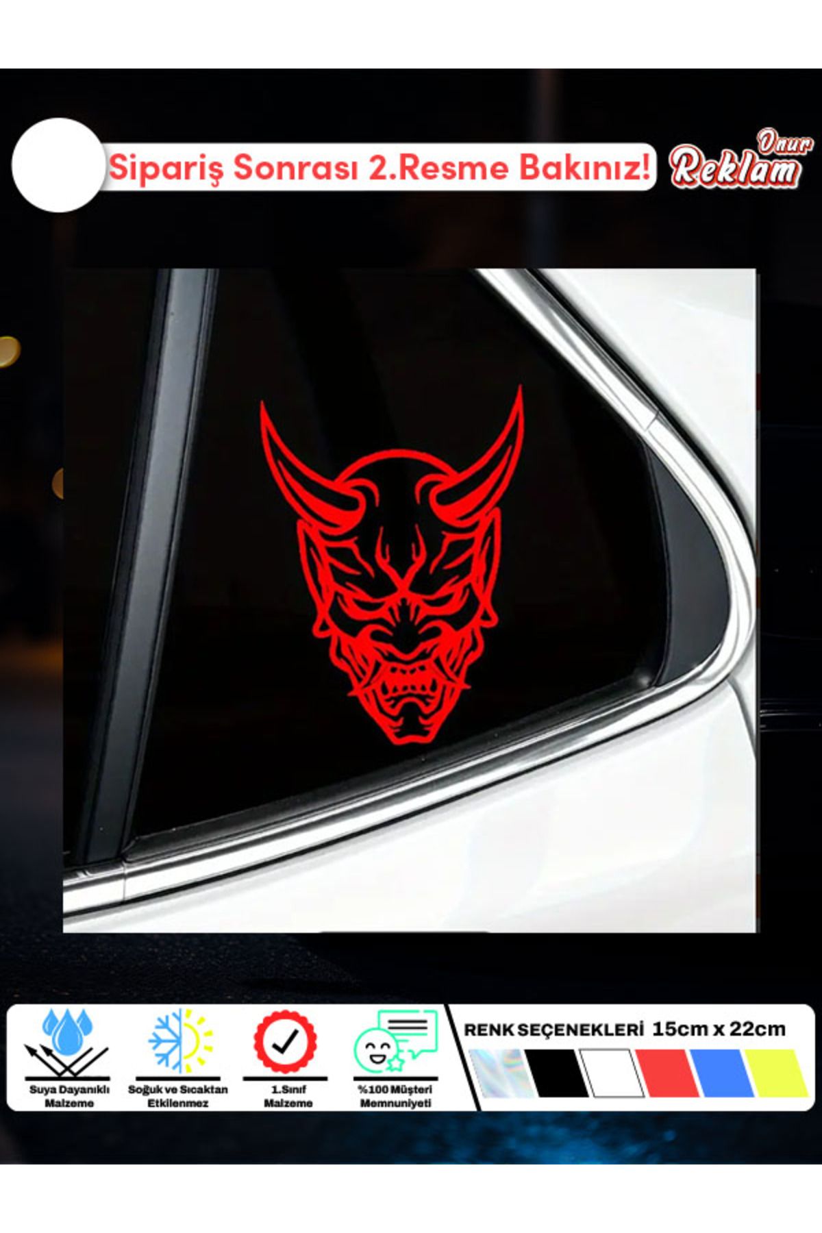 Onur Reklam Oni Maskesi Tasarımlı Araç Stickerı – Suya Dayanıklı Japon Temalı Çıkartma (15x22 cm)