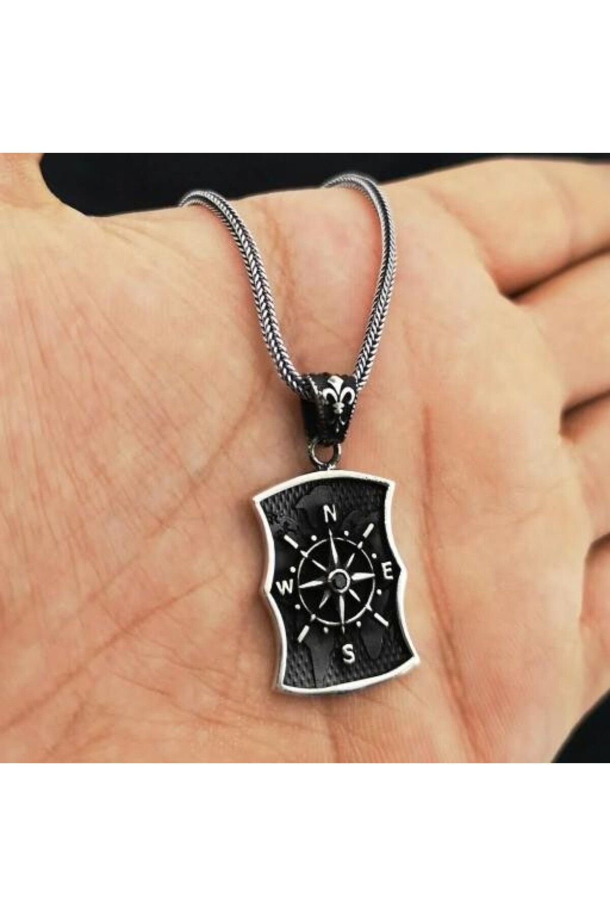 shop Özel Pusula Tasarımlı 925 Ayar Gümüş Erkek Kolye