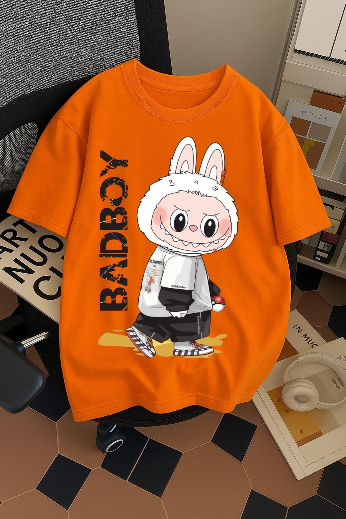 SOHR Unisex Erkek/Kadın Labubu BadBoy Renkli Baskılı Oversize Pamuklu T-Shirt