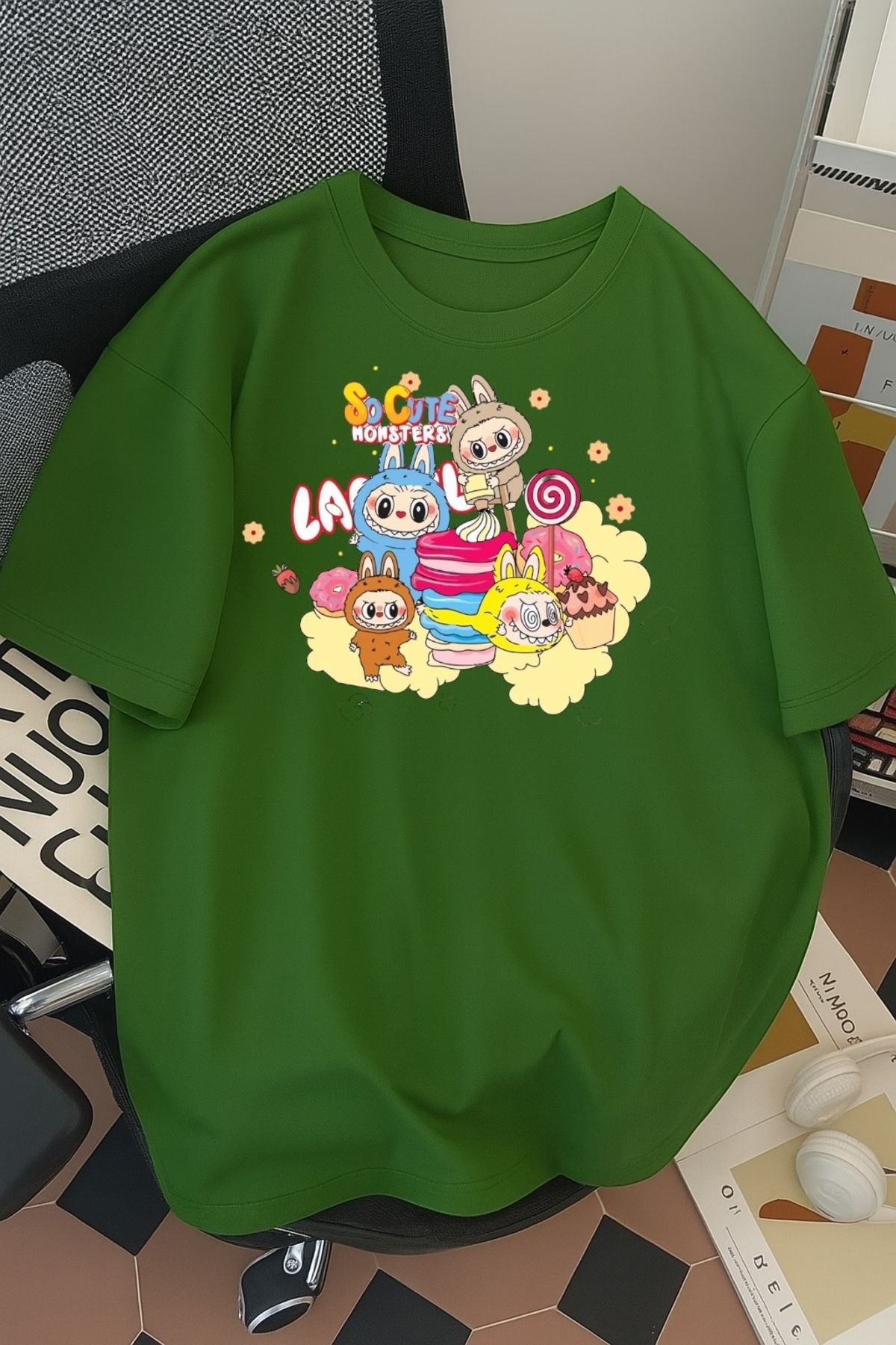 SOHR Unisex Erkek/Kadın Labubu So Cute Renkli Baskılı Oversize Pamuklu T-Shirt