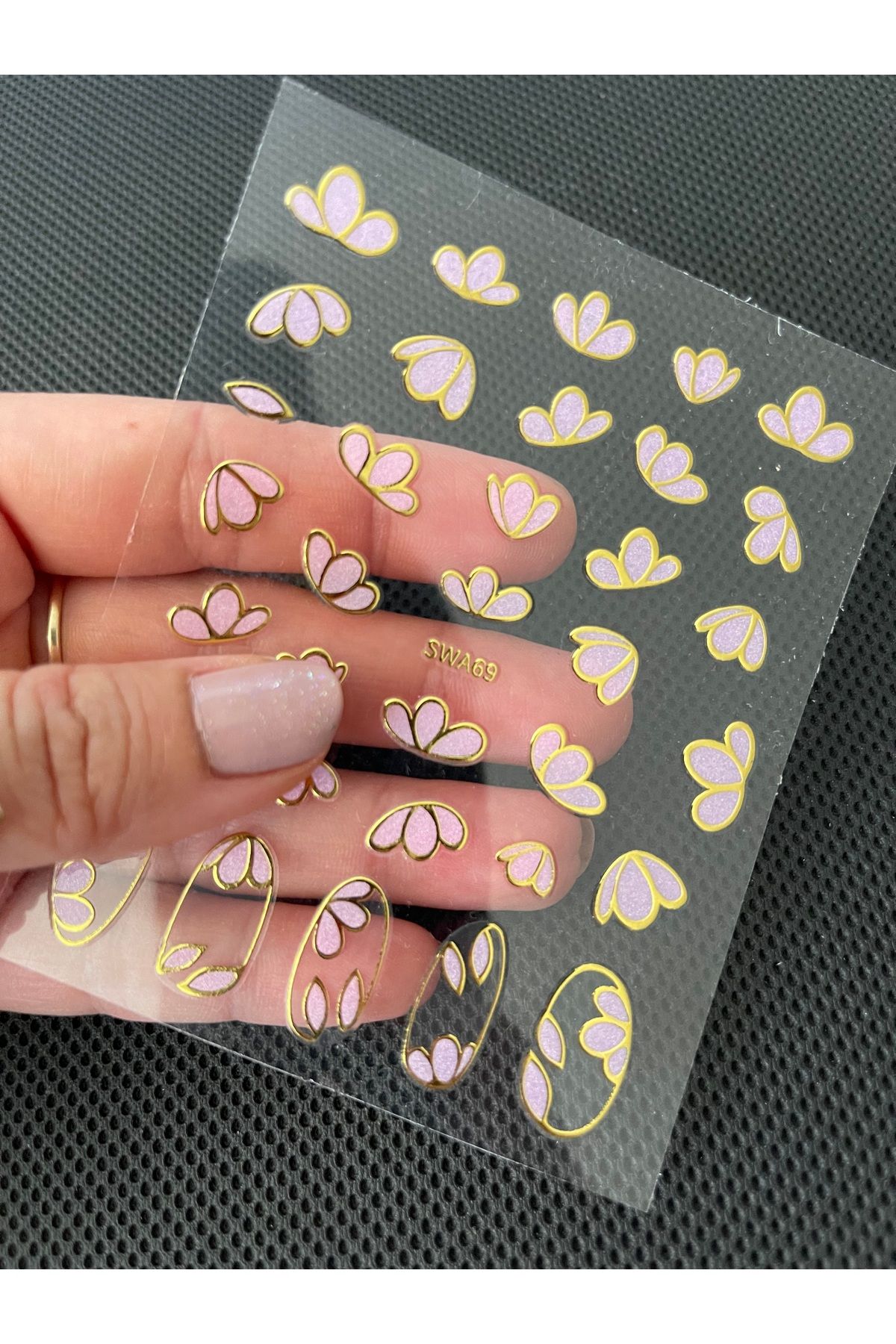 zeinapp Kendinden Yapışkanlı 3D Altın Varaklı Yaprak Figürlü Simli Tırnak Sticker Nail Sticker