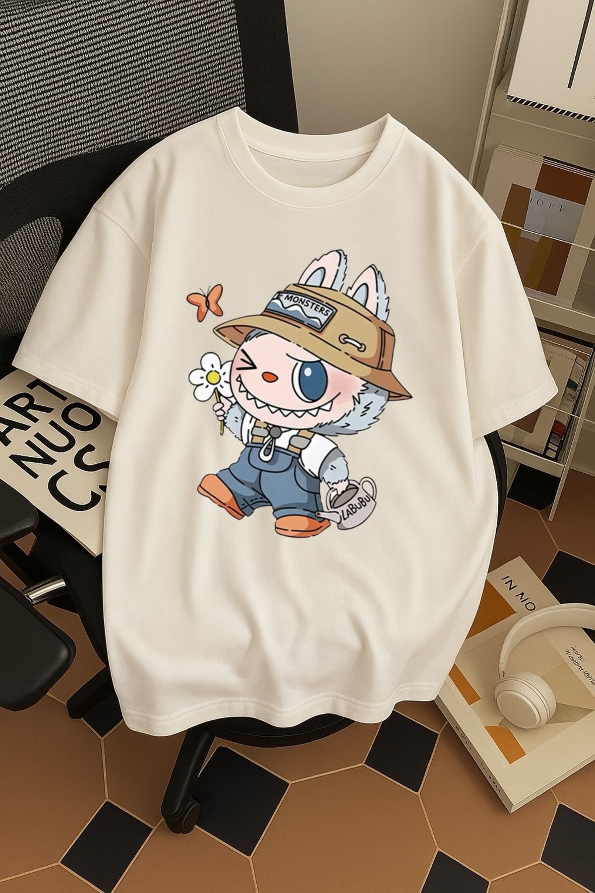 SOHR Unisex Erkek/Kadın Labubu Renkli Baskılı Oversize Pamuklu T-Shirt