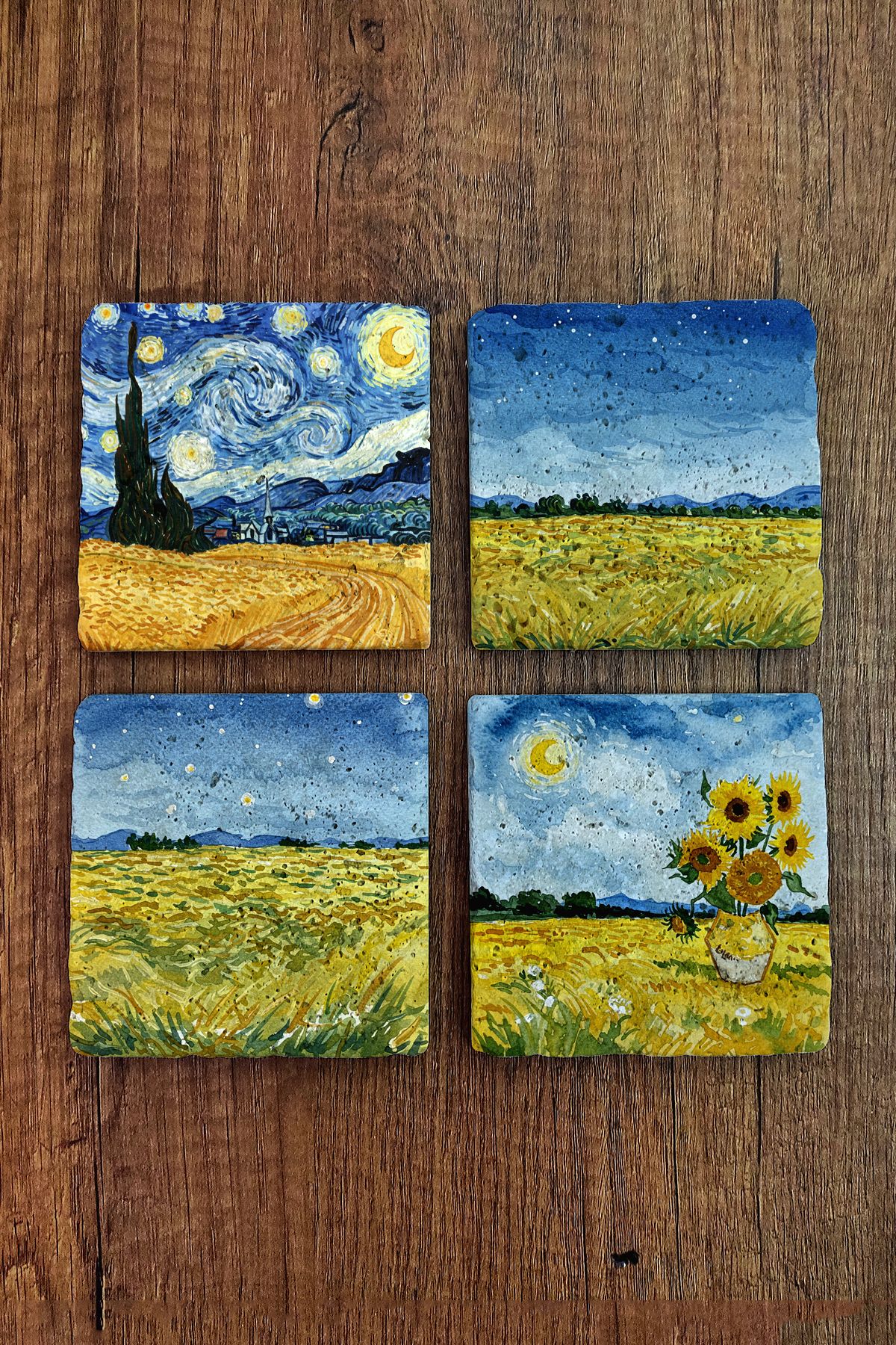Begoloni Stone Decor Doğal Taş Bardak Altlığı - Van Gogh AI Eserleri Baskılı 10x10cm Yapay Zeka Stone Coasters 484