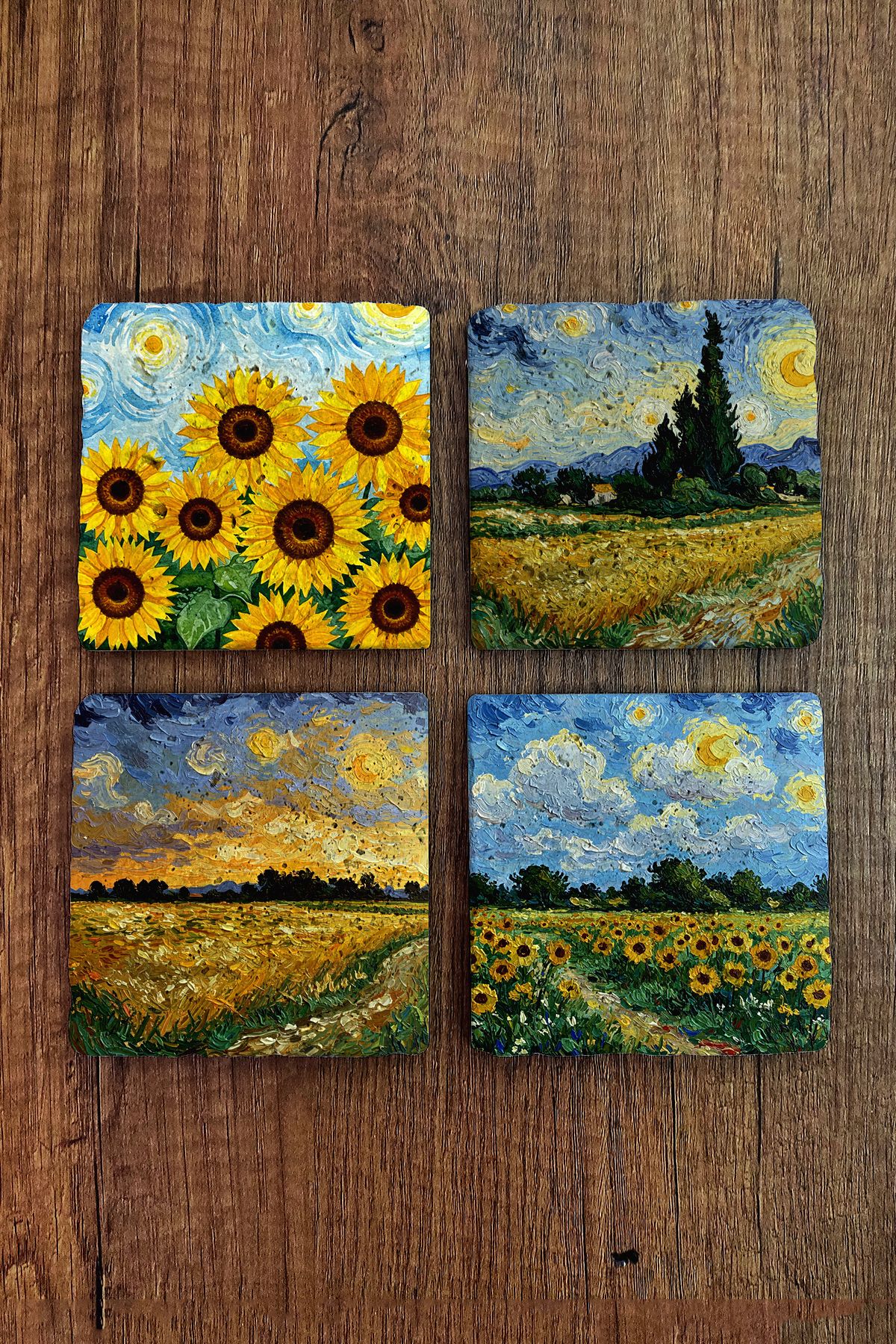 Begoloni Stone Decor Doğal Taş Bardak Altlığı - Van Gogh AI Eserleri Baskılı 10x10cm Yapay Zeka Stone Coasters 478