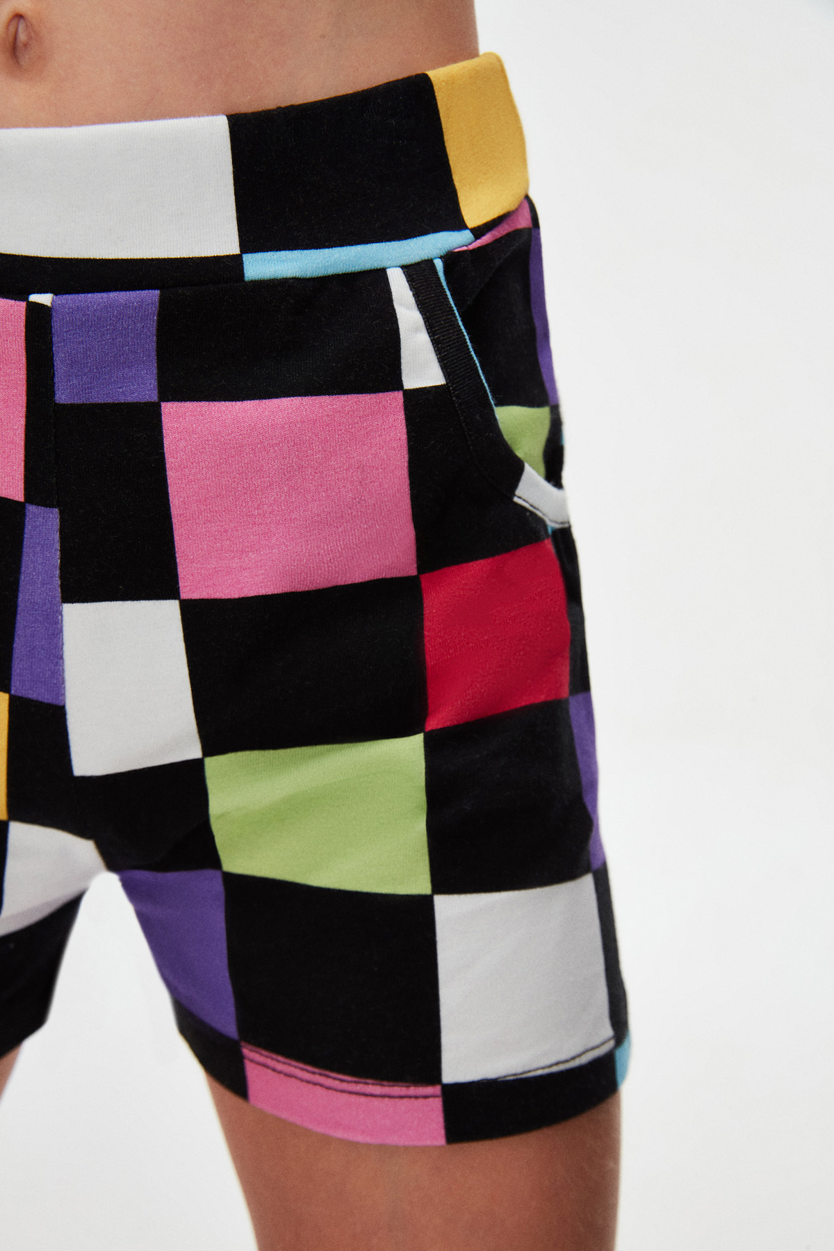 LOVETTI-Op Art Checkers Girl's Patterned Shorts with Pockets 3