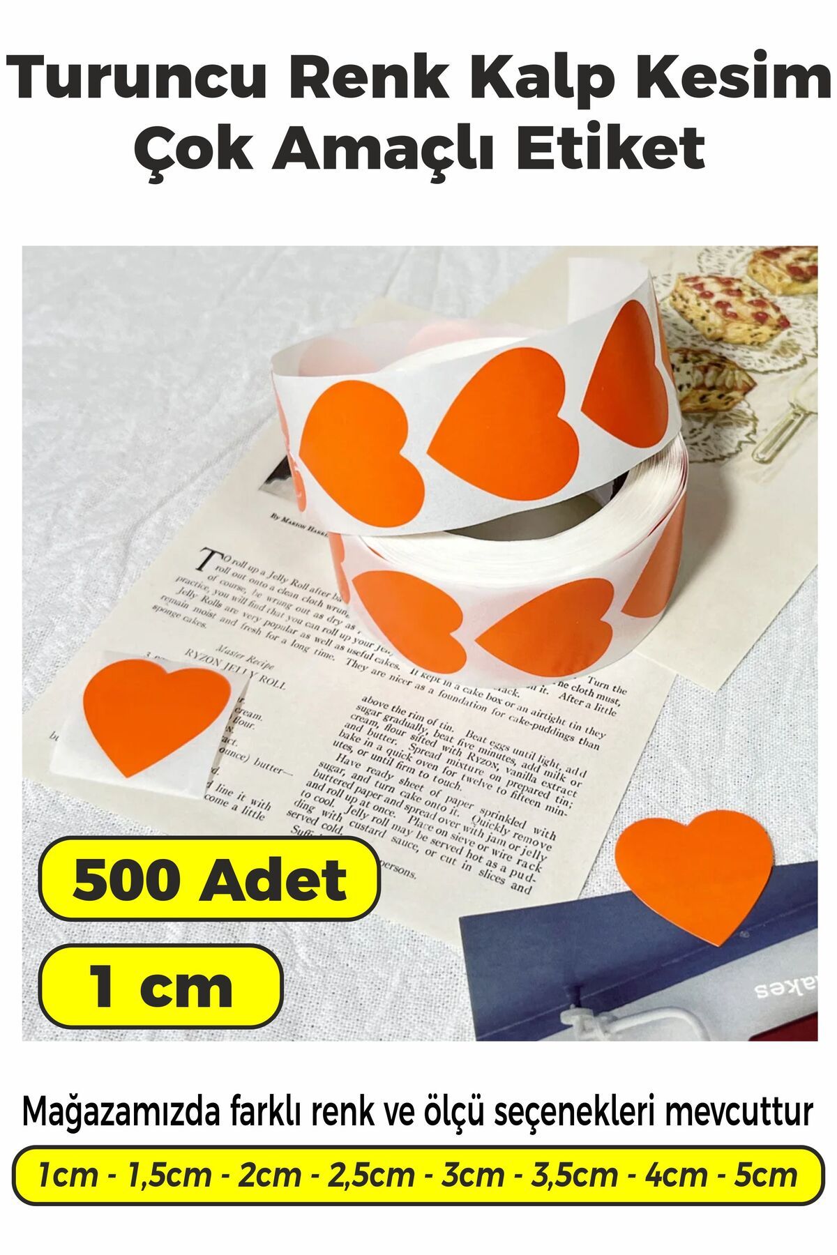 SB store Turuncu Renk Kalp Kesim Çok Amaçlı Etiket 1cm 500 Adet