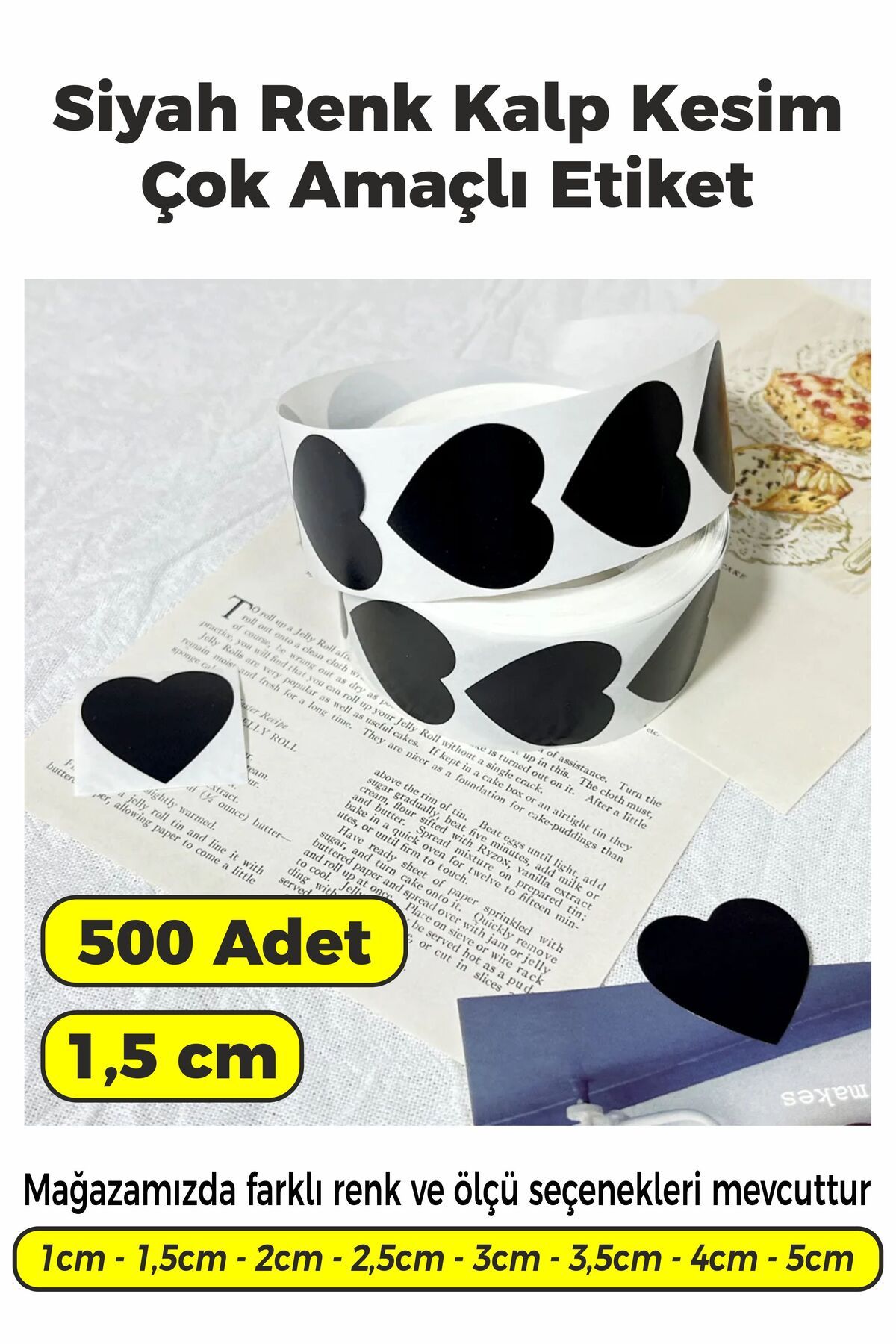 SB store Siyah Renk Kalp Kesim Çok Amaçlı Etiket 1,5cm 500 Adet