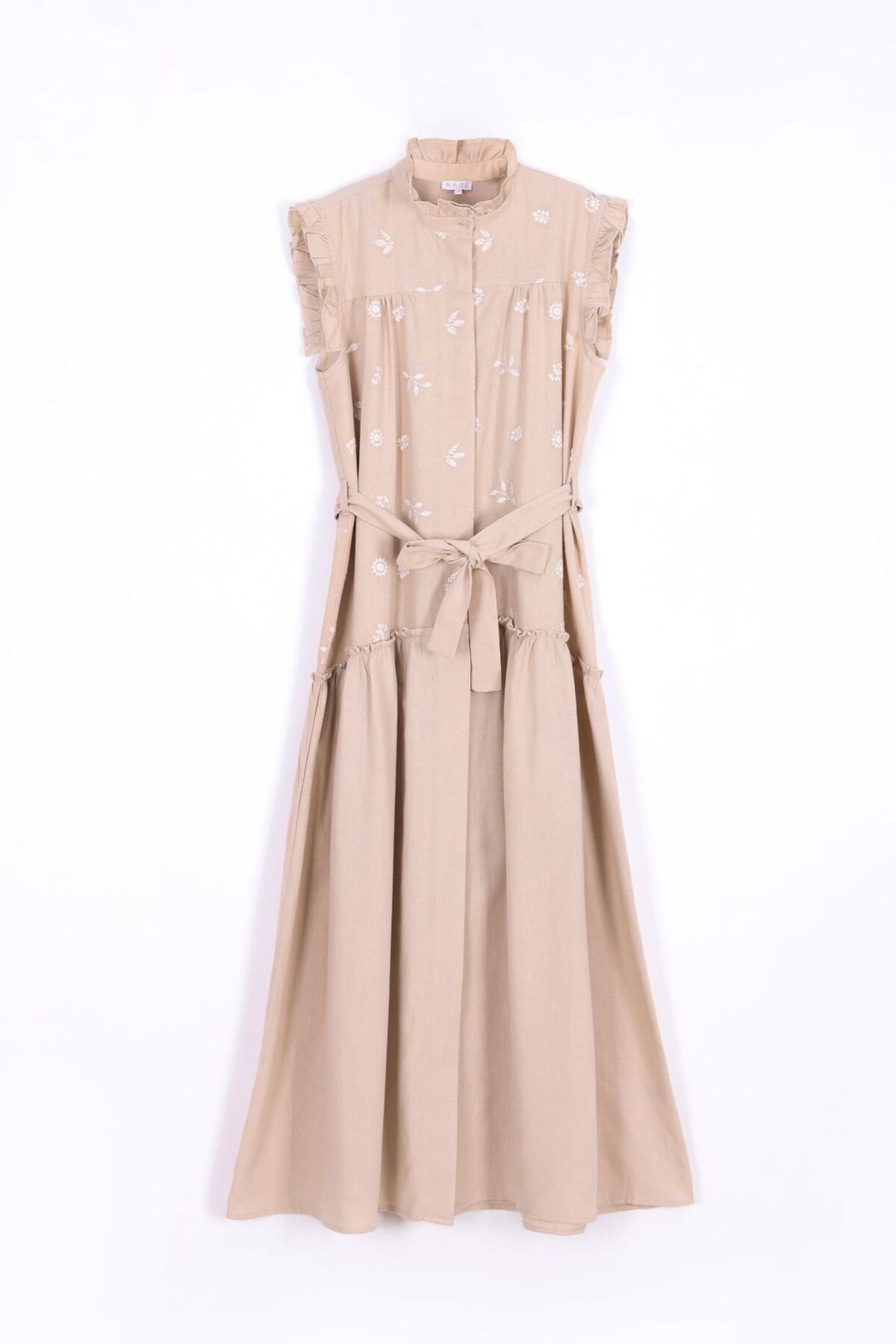 By Mare Style AFRODILE-Maxi Keten Pamuk Bej Elbise