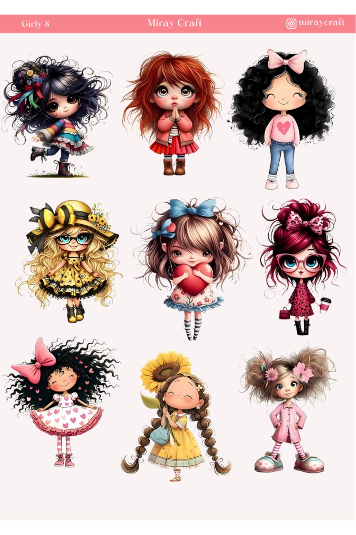 MirayDesign 1 Adet Girl Temalı Anime İllüstrasyon Sticker (12x17 cm) Bullet Journal, Scrapbook, Ajanda İçin