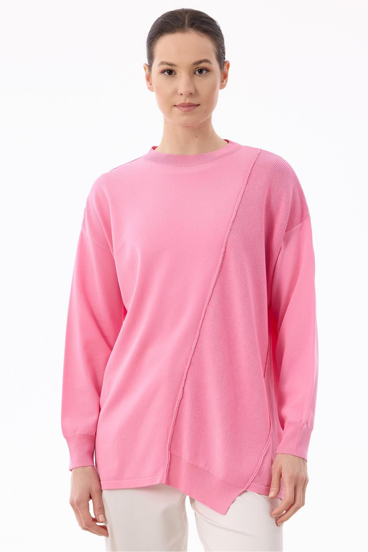 Tığ Triko Örgü Detaylı Rayon Tunik PEMBE