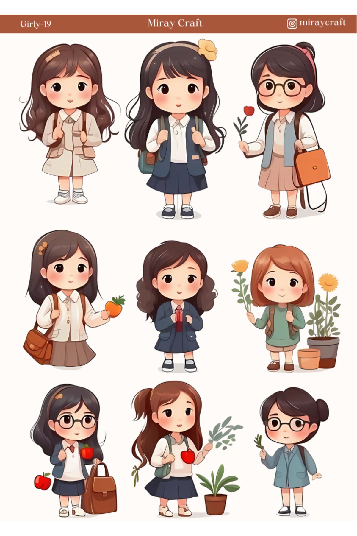 MirayDesign 1 Adet Girl Temalı Anime İllüstrasyon Sticker (12x17 cm) Bullet Journal, Scrapbook, Ajanda İçin