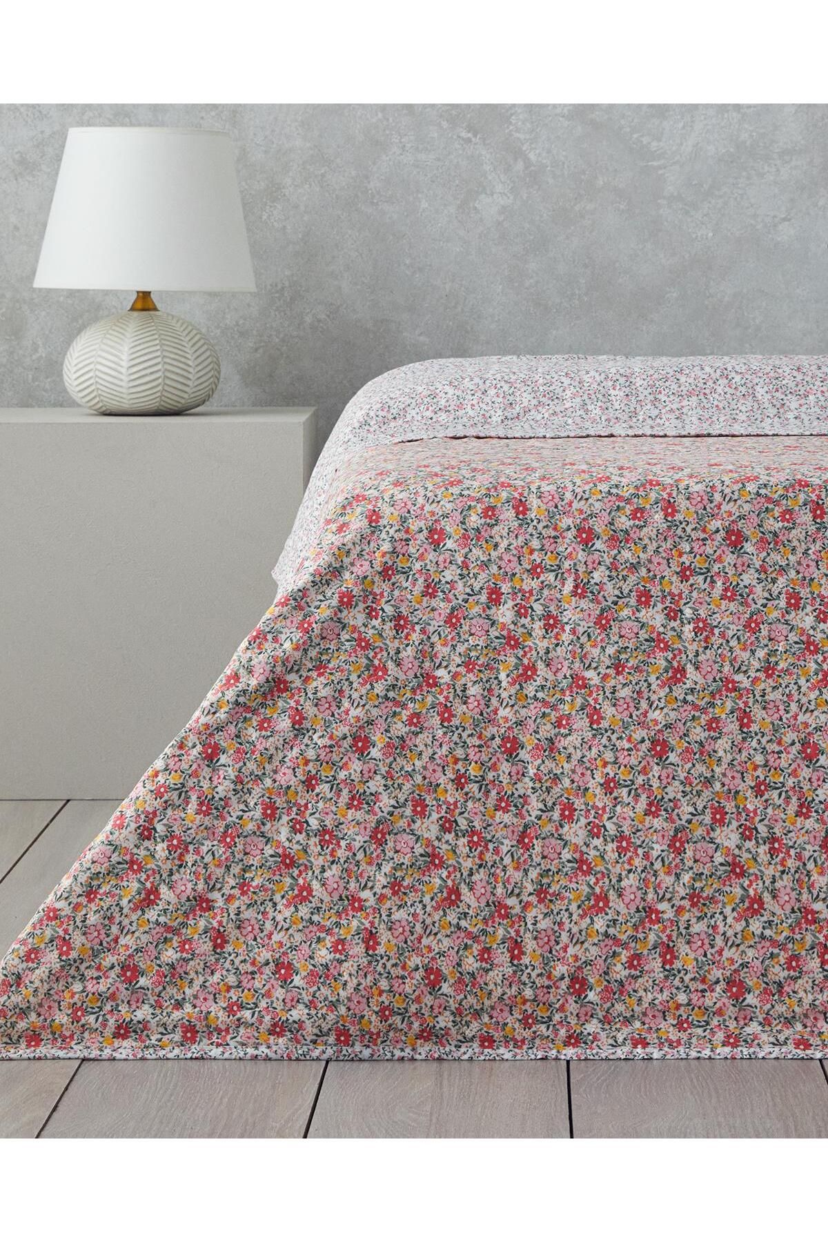 English Home Flowers Melody Çift Taraflı Çift Kişilik Çok Amaçlı Örtü Pembe