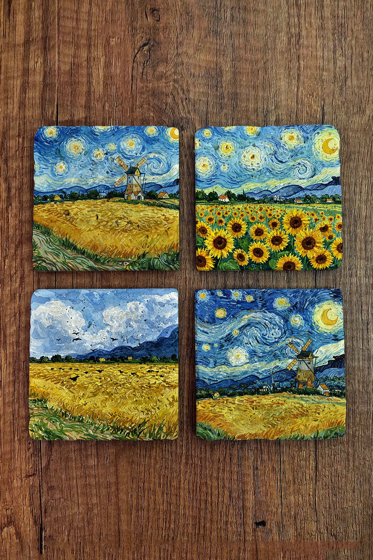 Begoloni Stone Decor Doğal Taş Bardak Altlığı - Van Gogh AI Eserleri Baskılı 10x10cm Yapay Zeka Stone Coasters 476