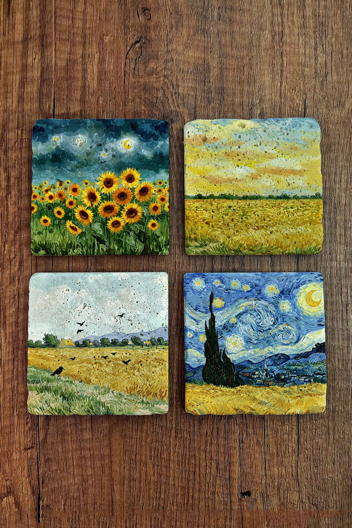 Begoloni Stone Decor Doğal Taş Bardak Altlığı - Van Gogh AI Eserleri Baskılı 10x10cm Yapay Zeka Stone Coasters 480