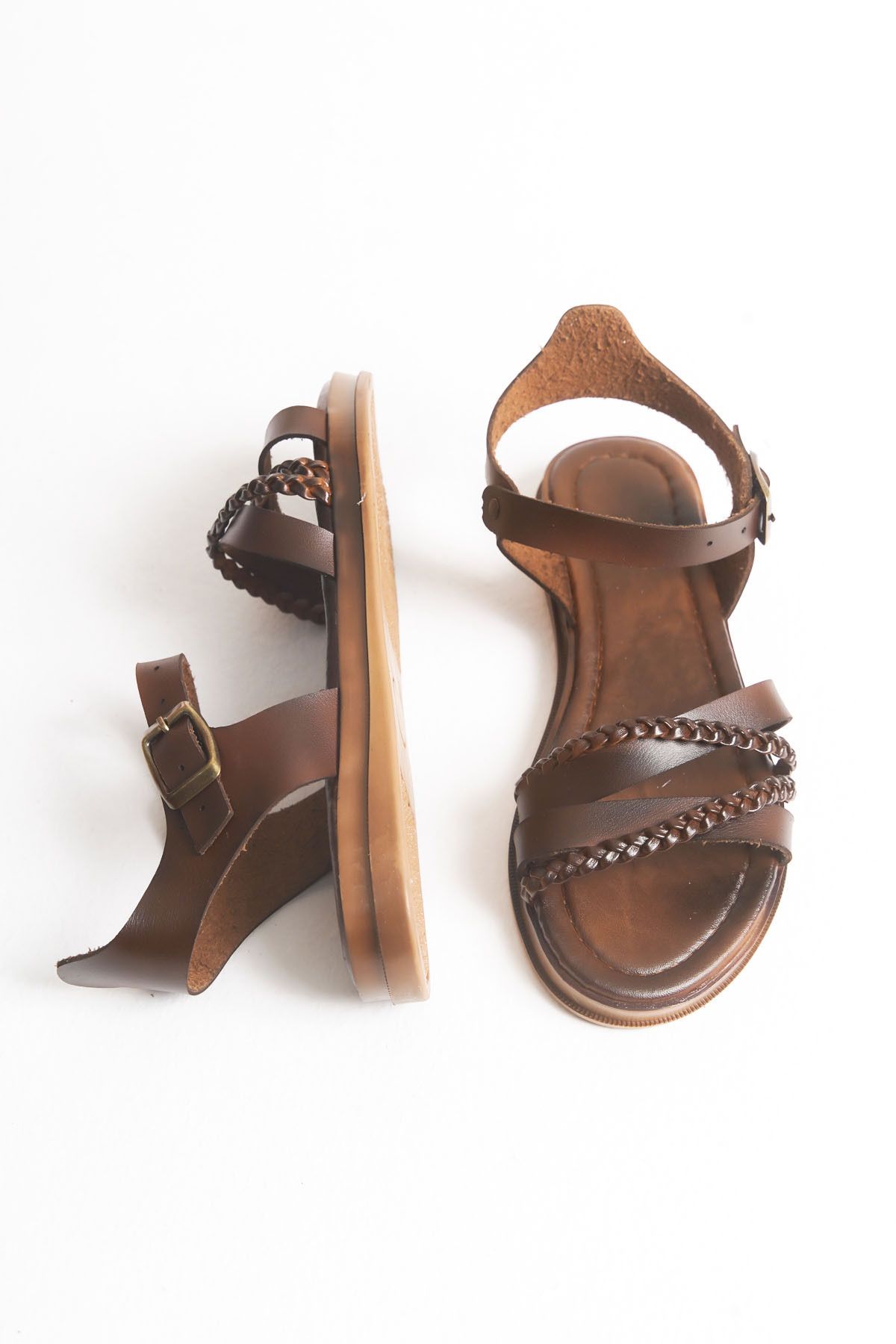 Lively Stylish Raisa Çift Örgü Detaylı Düz Rahat Bodrum Sandalet
