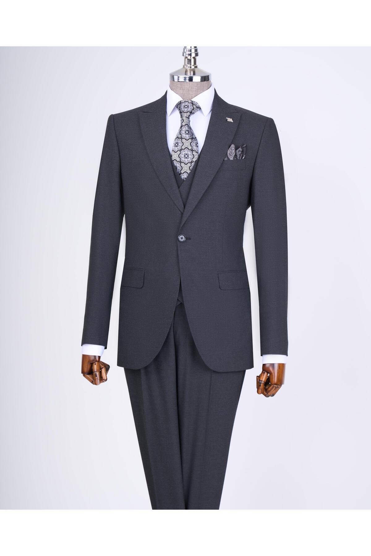 TerziAdemAltun İtalyan stil ceket yelek pantolon takım elbise antrasit T12804