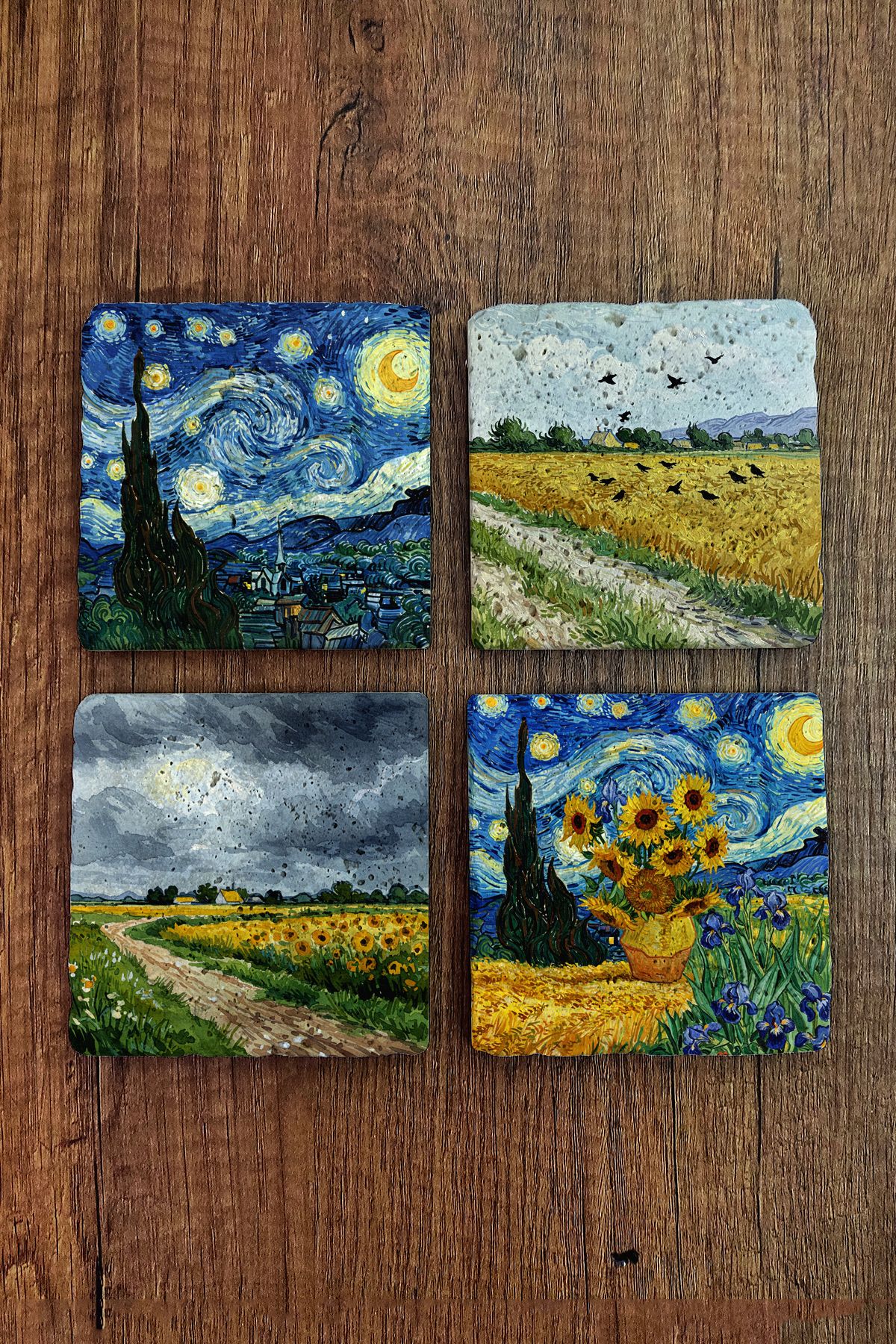 Begoloni Stone Decor Doğal Taş Bardak Altlığı - Van Gogh AI Eserleri Baskılı 10x10cm Yapay Zeka Stone Coasters 481