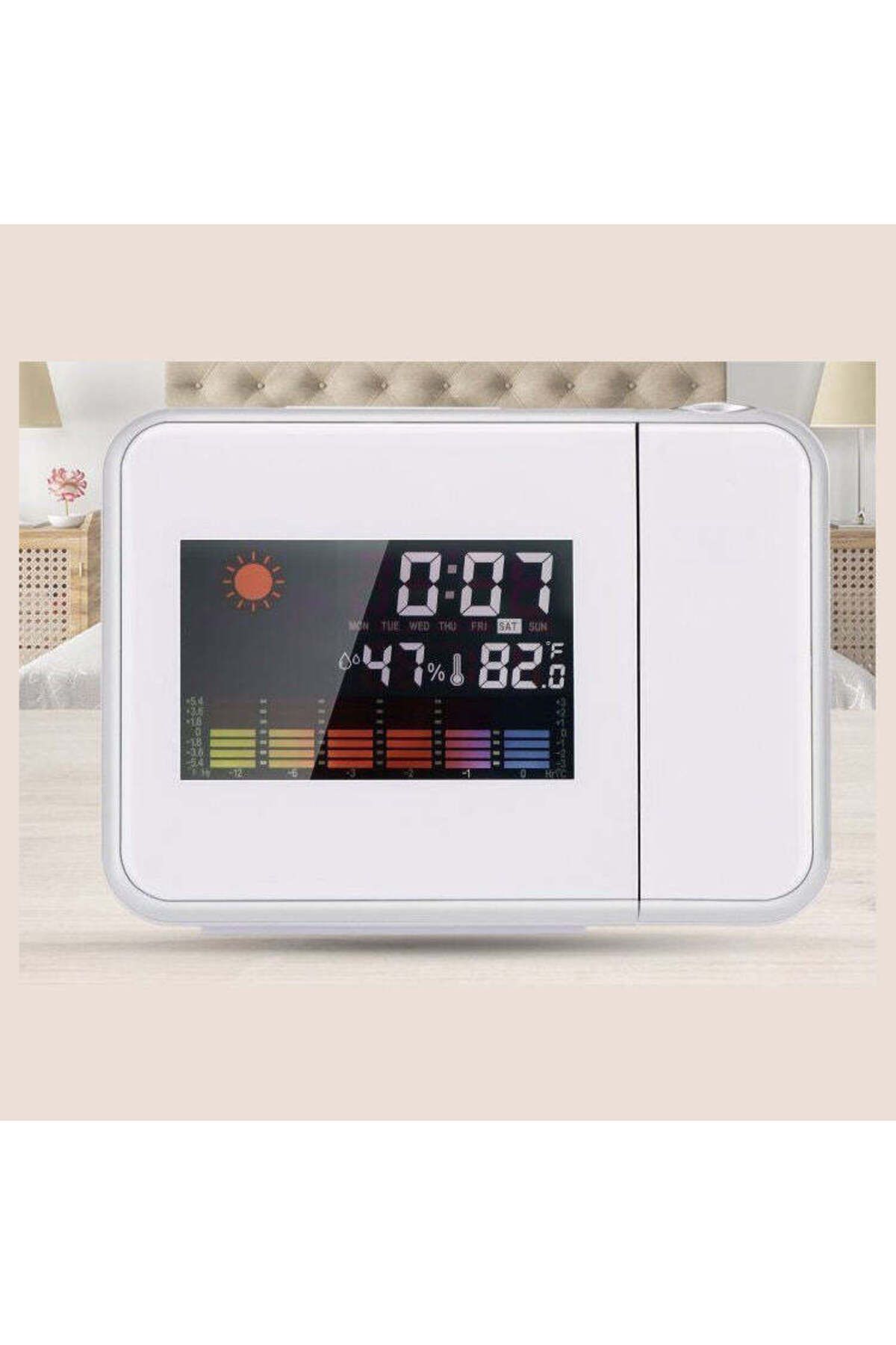 JEWELORA-Digital weather station with clock, calendar, laser projector, 3.7" LCD display, White - White 6