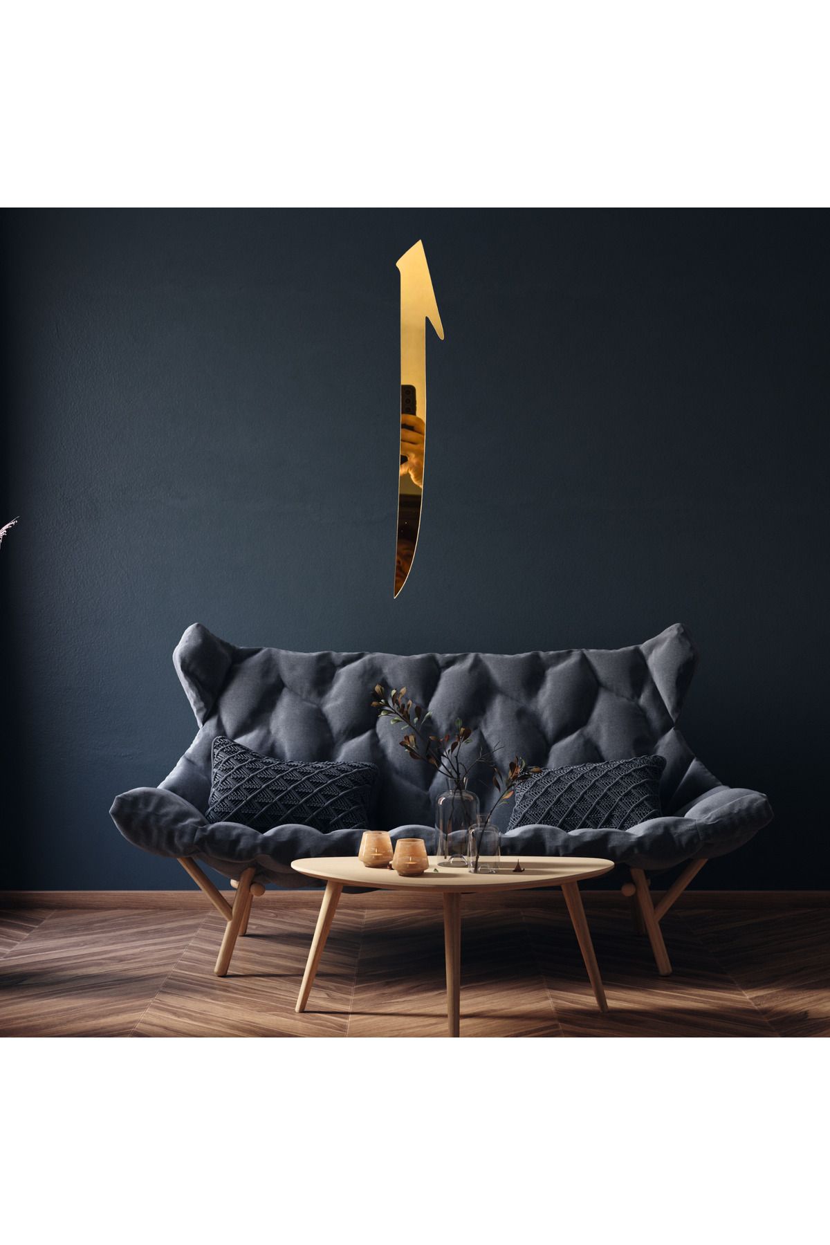 Grand Fine Art Ayna Duvar Süsü Elif Harfi Gold Renk
