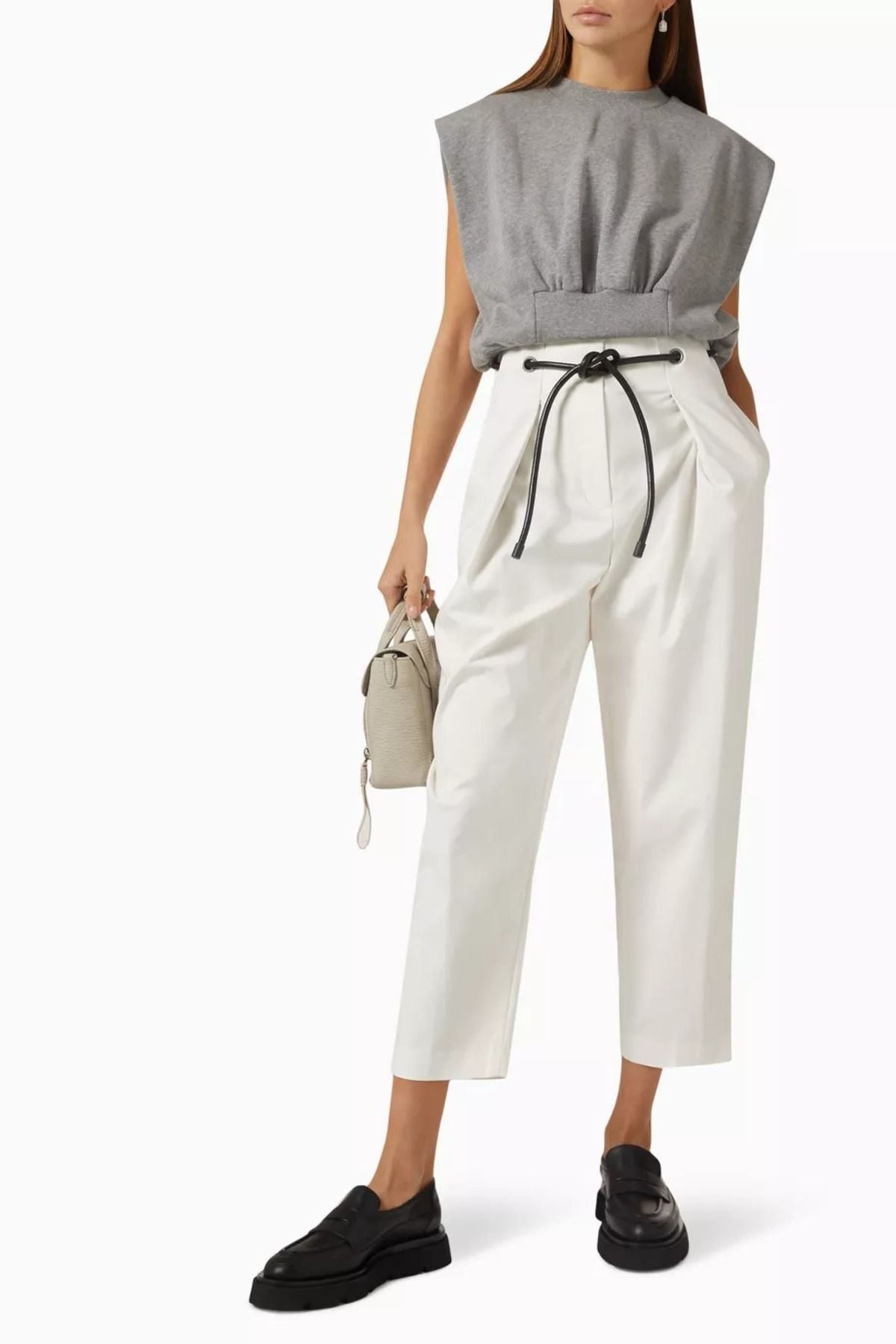 3.1 Phillip Lim Origami Yüksek Bel Pantolon Beyaz, Kemerli ve Modern Japon Esintili Tasarım