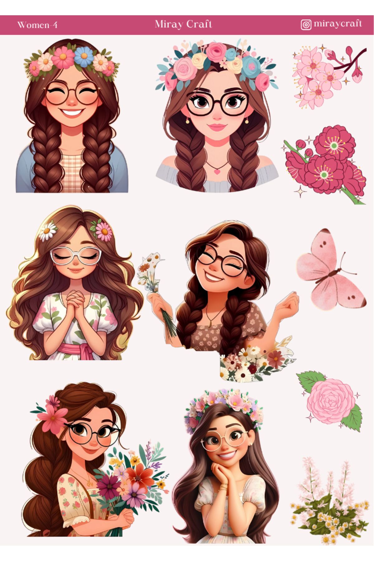 MirayDesign 1 Adet Woman Temalı Sticker – 12x17 cm Scrapbook, Bullet Journal, Planlayıcı İçin