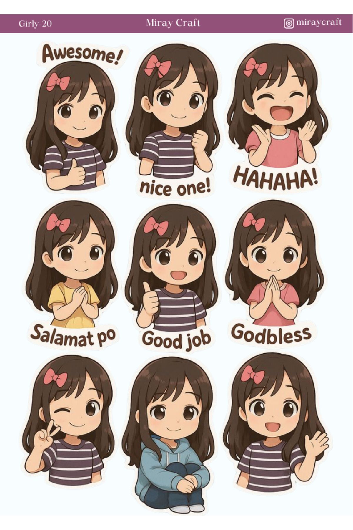 MirayDesign 1 Adet Girl Temalı Anime İllüstrasyon Sticker (12x17 cm) Bullet Journal, Scrapbook, Ajanda İçin