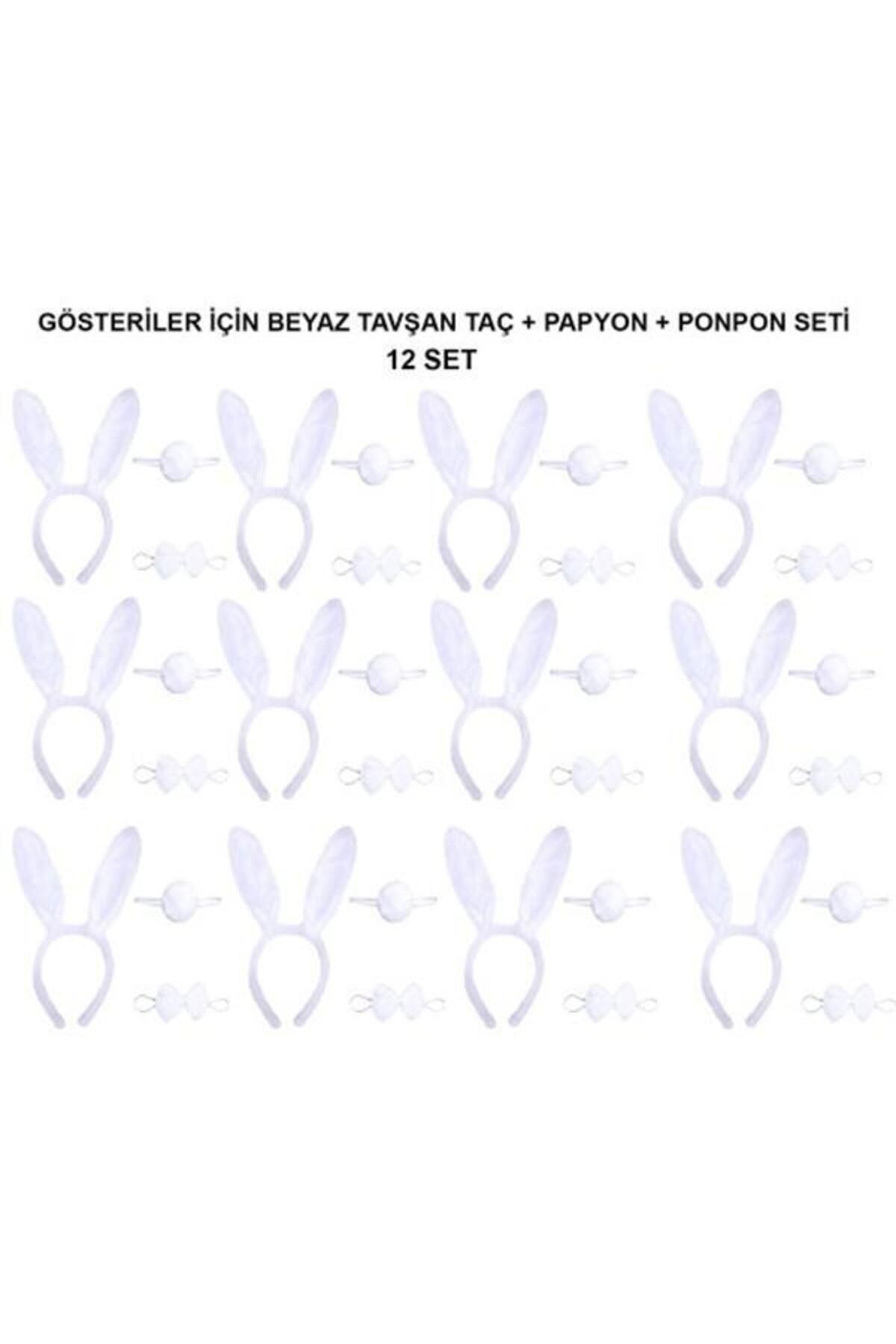 Zayla Beyaz Tavşan Kostüm Seti – , Papyon, Kuyruk (12’Li Paket)