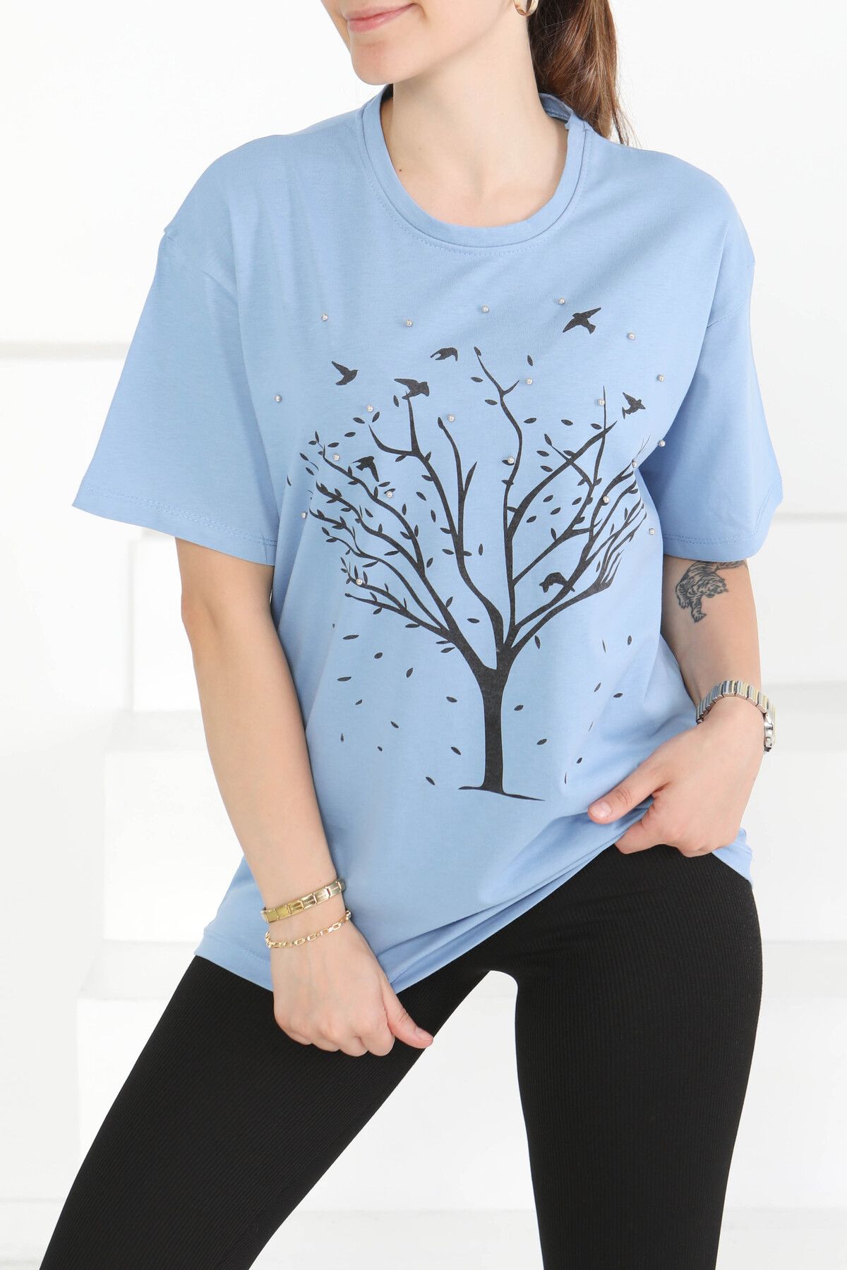 TOFİSA Baskılı Taşlı T-Şhirt Indigo - 27375