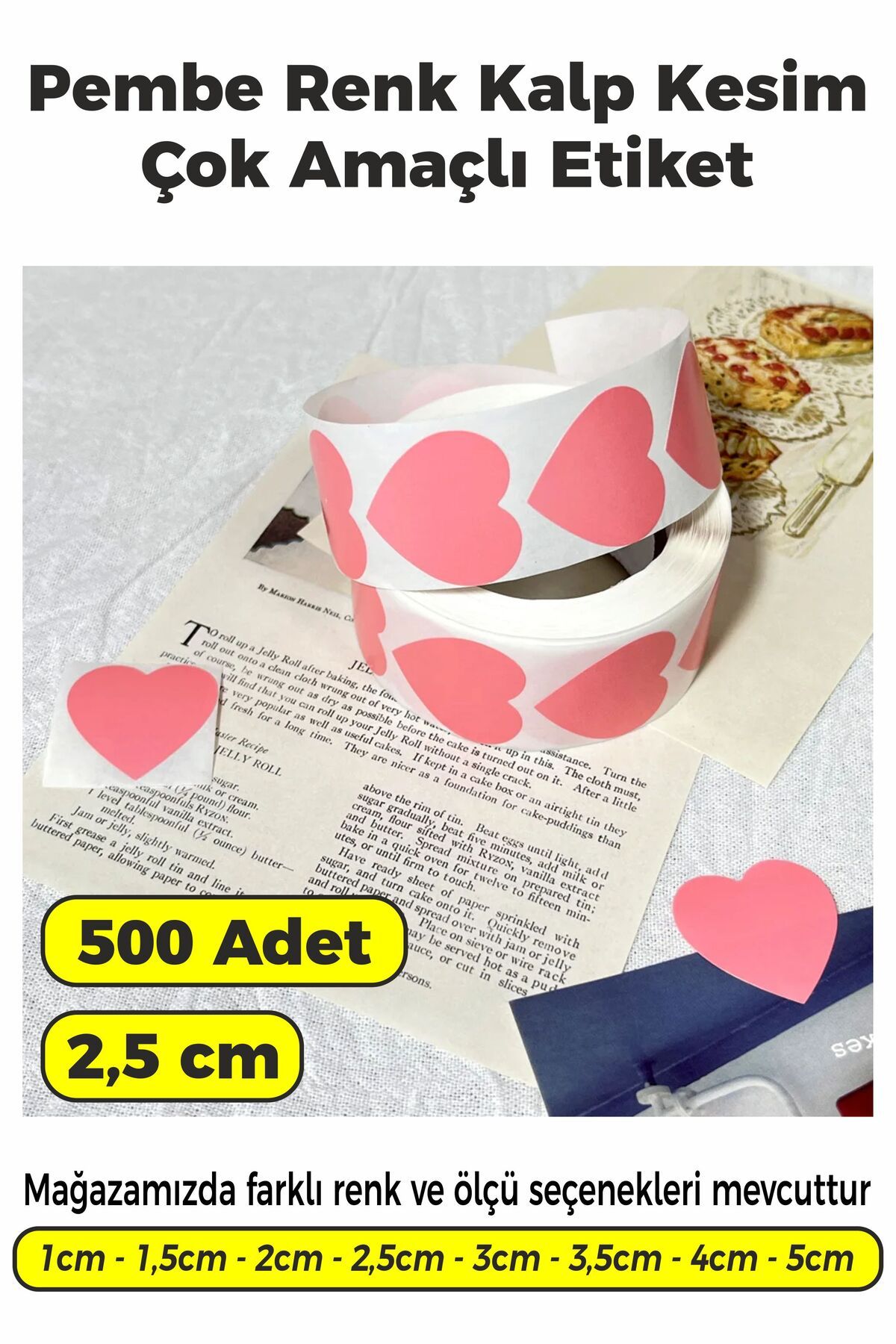 SB store Pembe Renk Kalp Kesim Çok Amaçlı Etiket 2,5cm 500 Adet