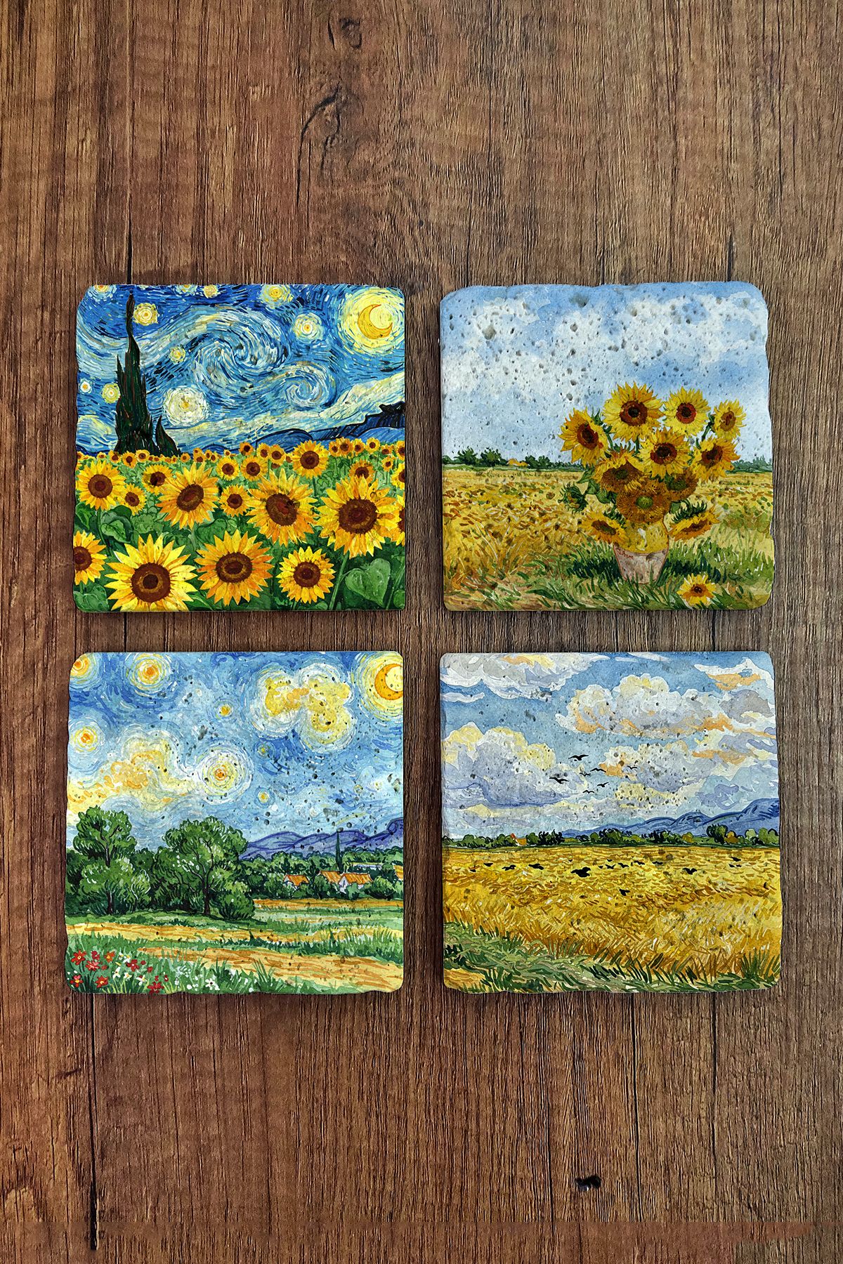 Begoloni Stone Decor Doğal Taş Bardak Altlığı - Van Gogh AI Eserleri Baskılı 10x10cm Yapay Zeka Stone Coasters 475
