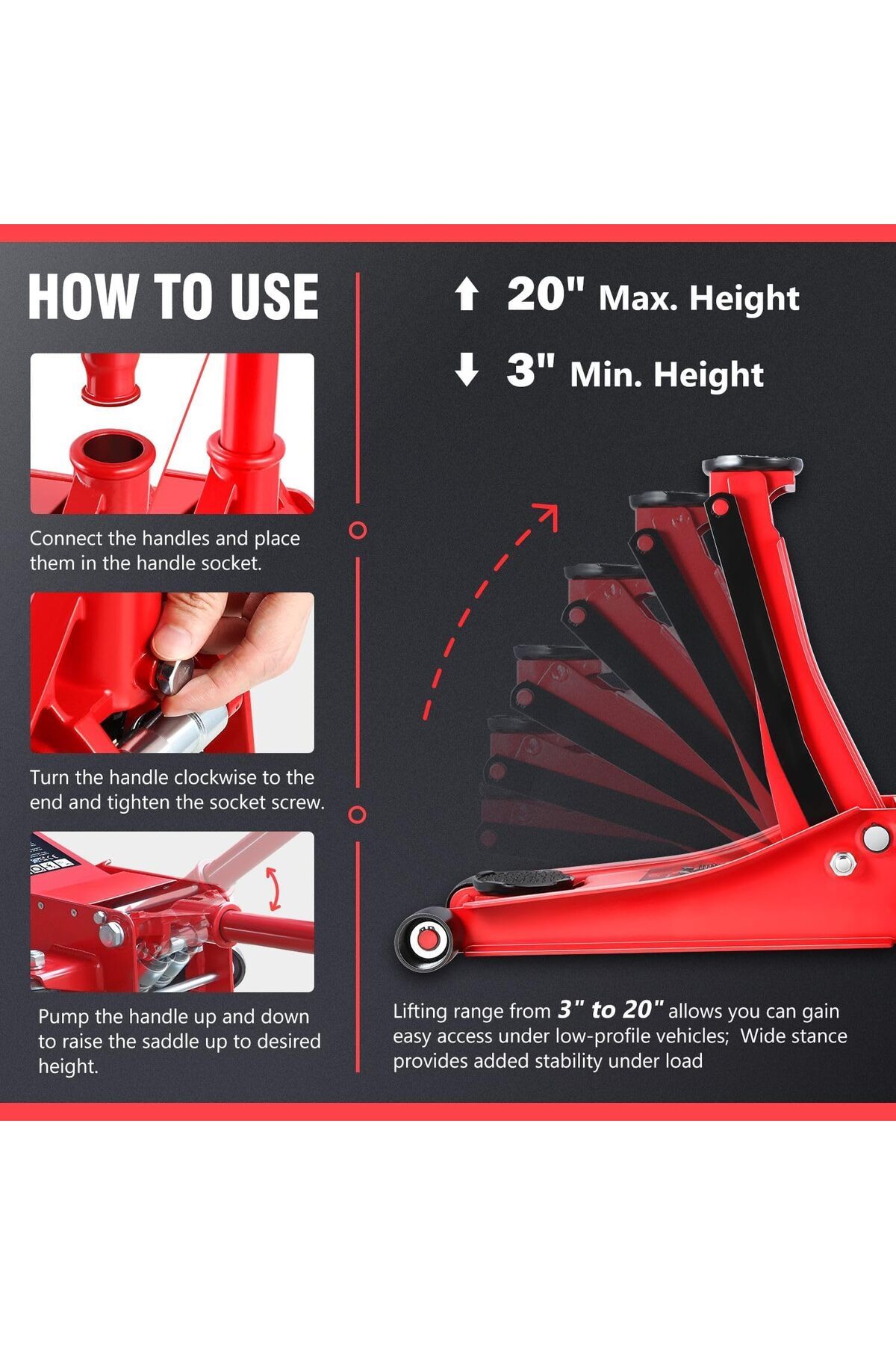 رافعة سيارة هيدروليكية أرضية 3 طن من BUNCA – مع حقيبة نقل، تصميم متين، مناسبة للورش والمنزل والسفر