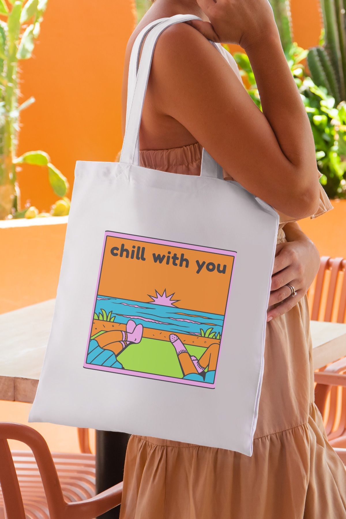 SevindirenŞeyler Chill With You Baskılı Bez Çanta Plaj Çantası Tote Bag - Sevindiren Şeyler