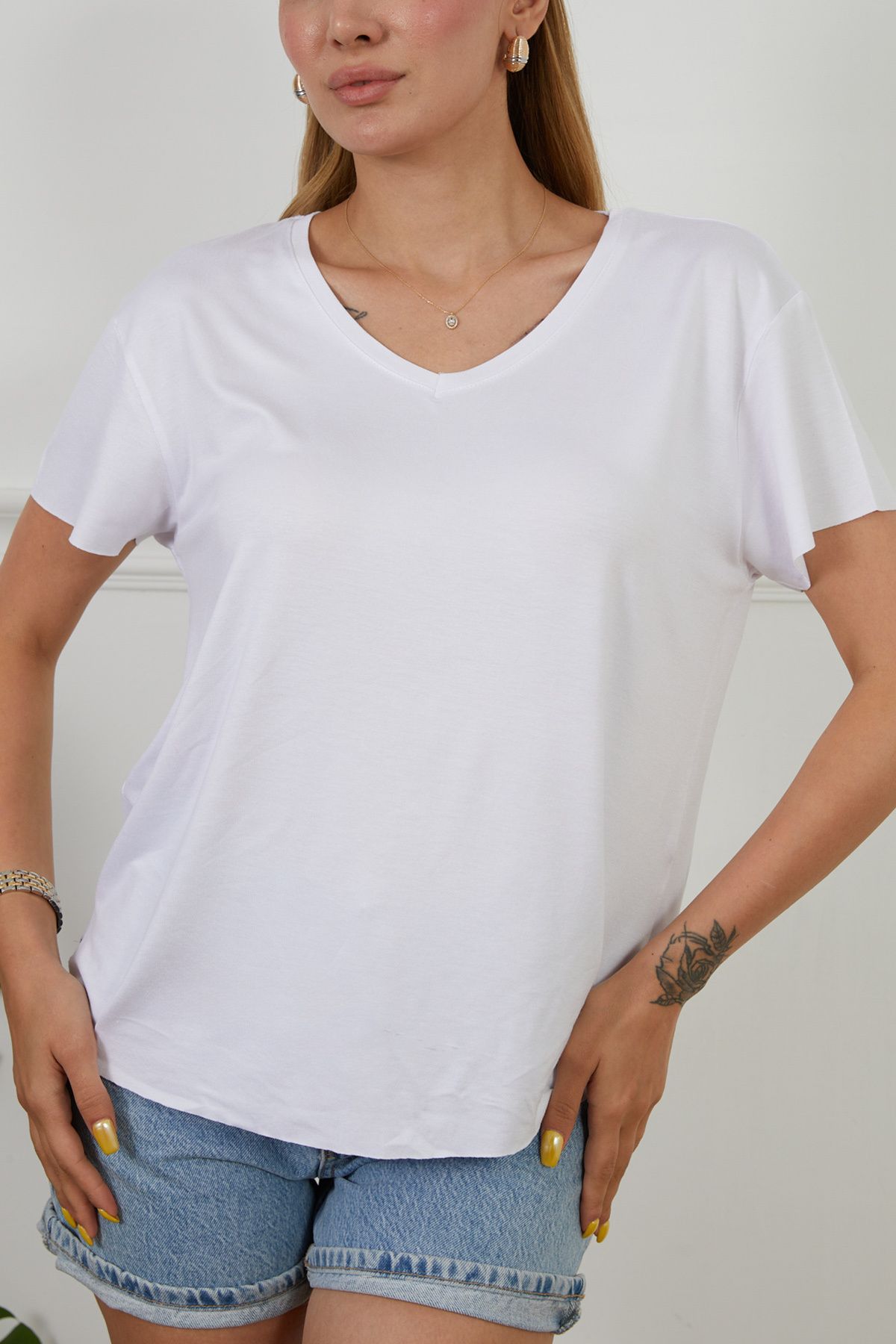 DPARİS Viskon V Yaka Salaş T-shirt