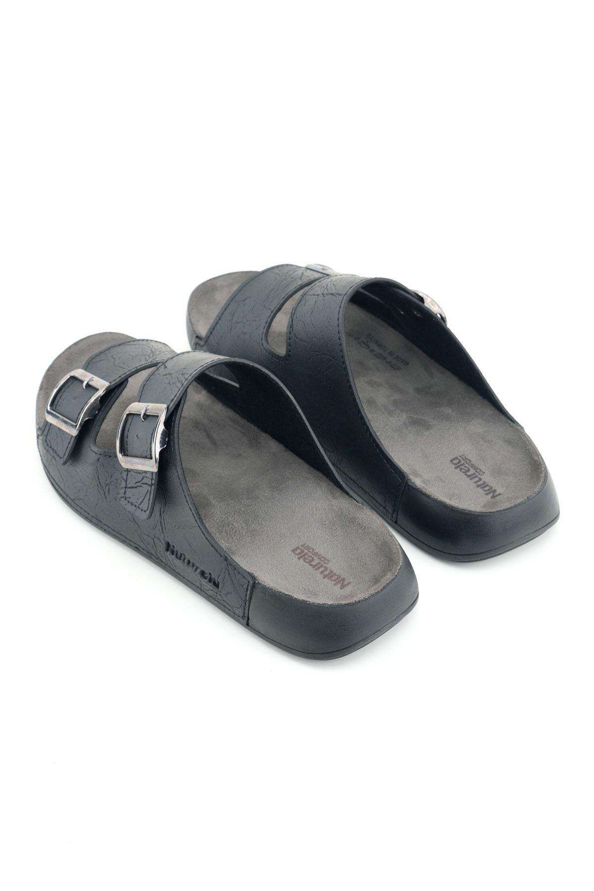 GEZER-Naturela Comfort Men's Summer Faux Leather Double Buckle Adjustable Comfortable Sole Daily Slippers 4