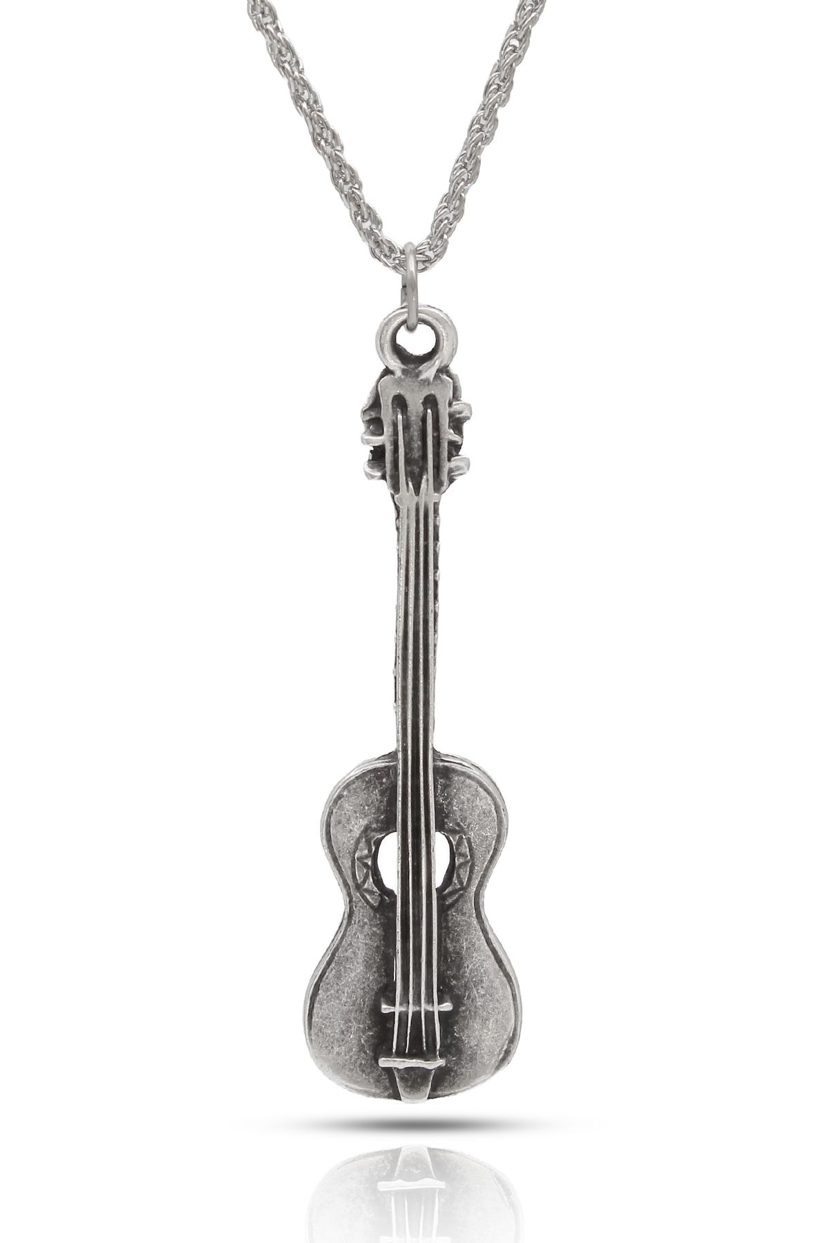 kolbi Klasik Gitar Kolye İspanyol Gitar Kolye - Antik Gümüş Kaplama Burgu Zincirli
