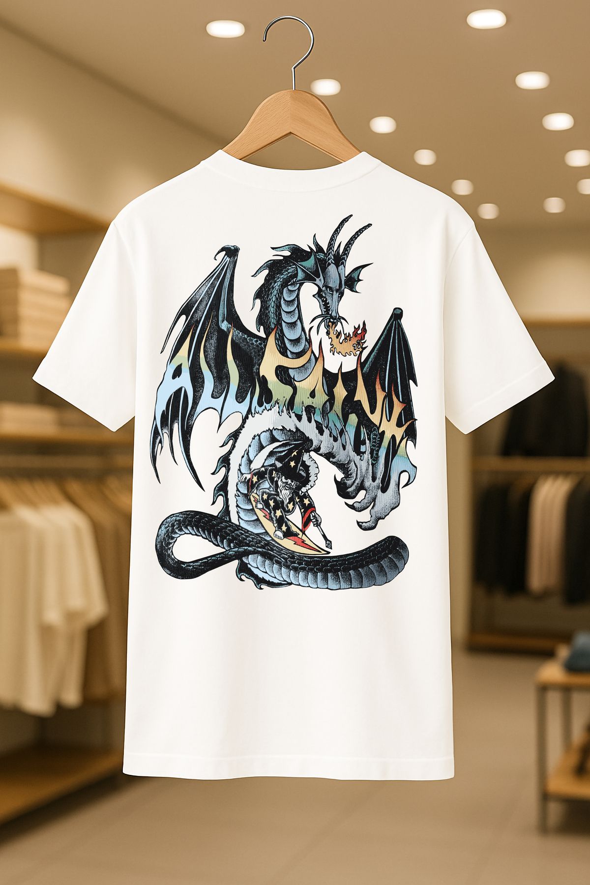 C&C OKULCUNUZ Dragon Saint Baskılı Oversize Unisex %100 Pamuklu Nefes Alan Kalin Kumaşlı T-shirt