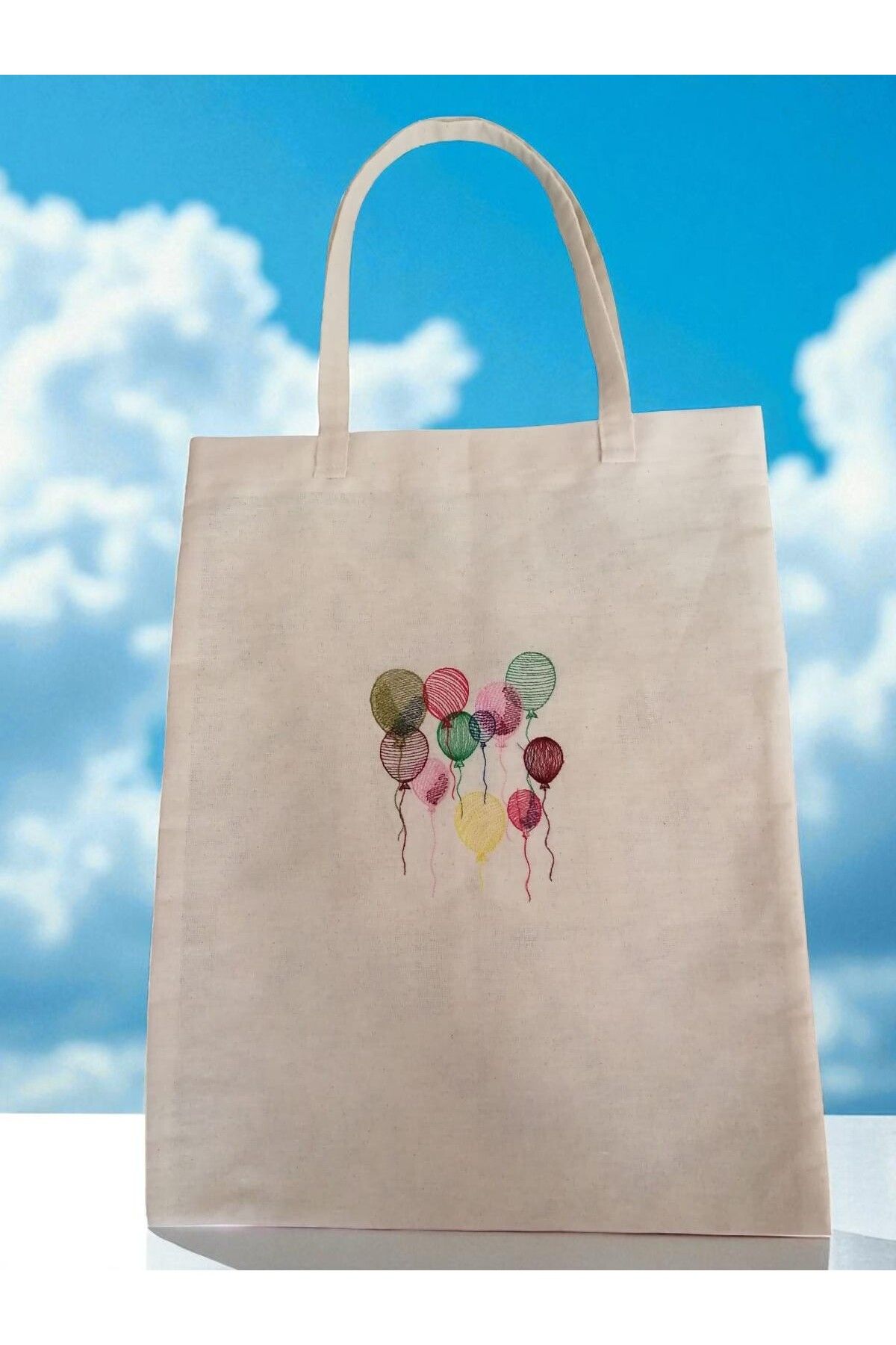 Shoplandu KOPYA - %100 Pamuk Balon Desen Nakışlı Bez Çanta - Kişiye Özel Harf veya İsim Yazılır