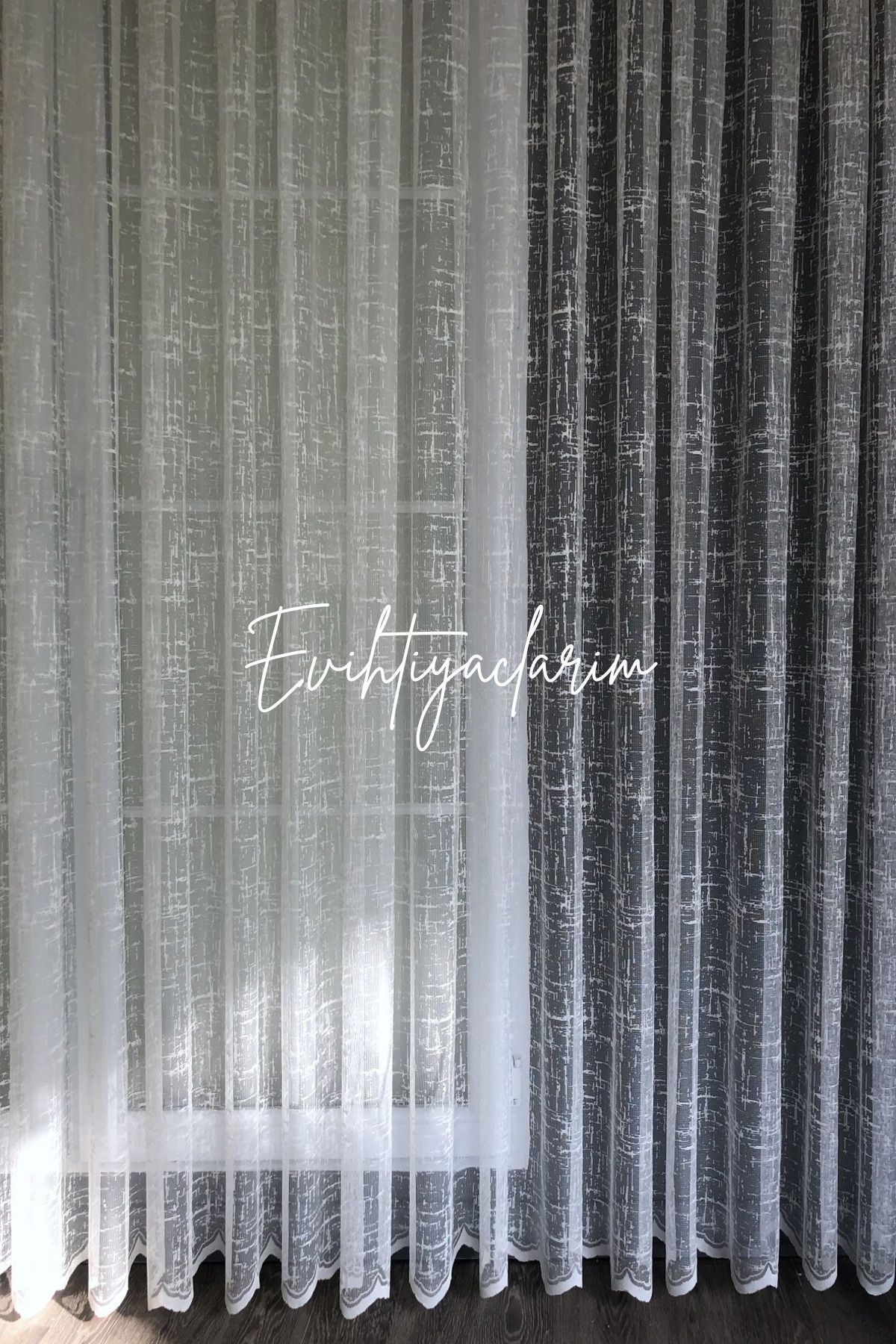 evihtiyaclarim by IOC-Ironing-Free, Wrinkle-Free, Suitable for All Rooms, Cationic Knitted Model 1/3 Tight Pleated Tulle Curtain 7