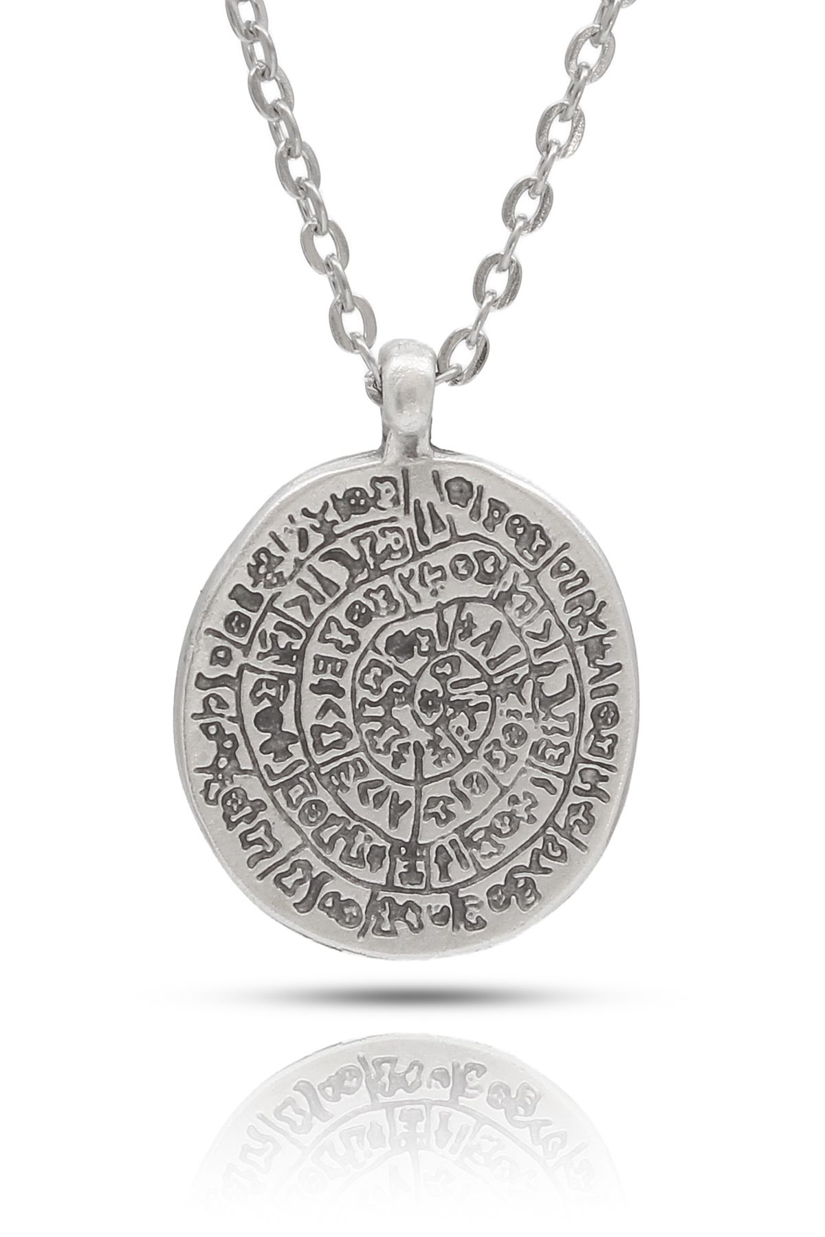 kolbi Phaistos Disk Kolye Antik Yunan Kolye - Antik Gümüş Kaplama Klasik Zincirli